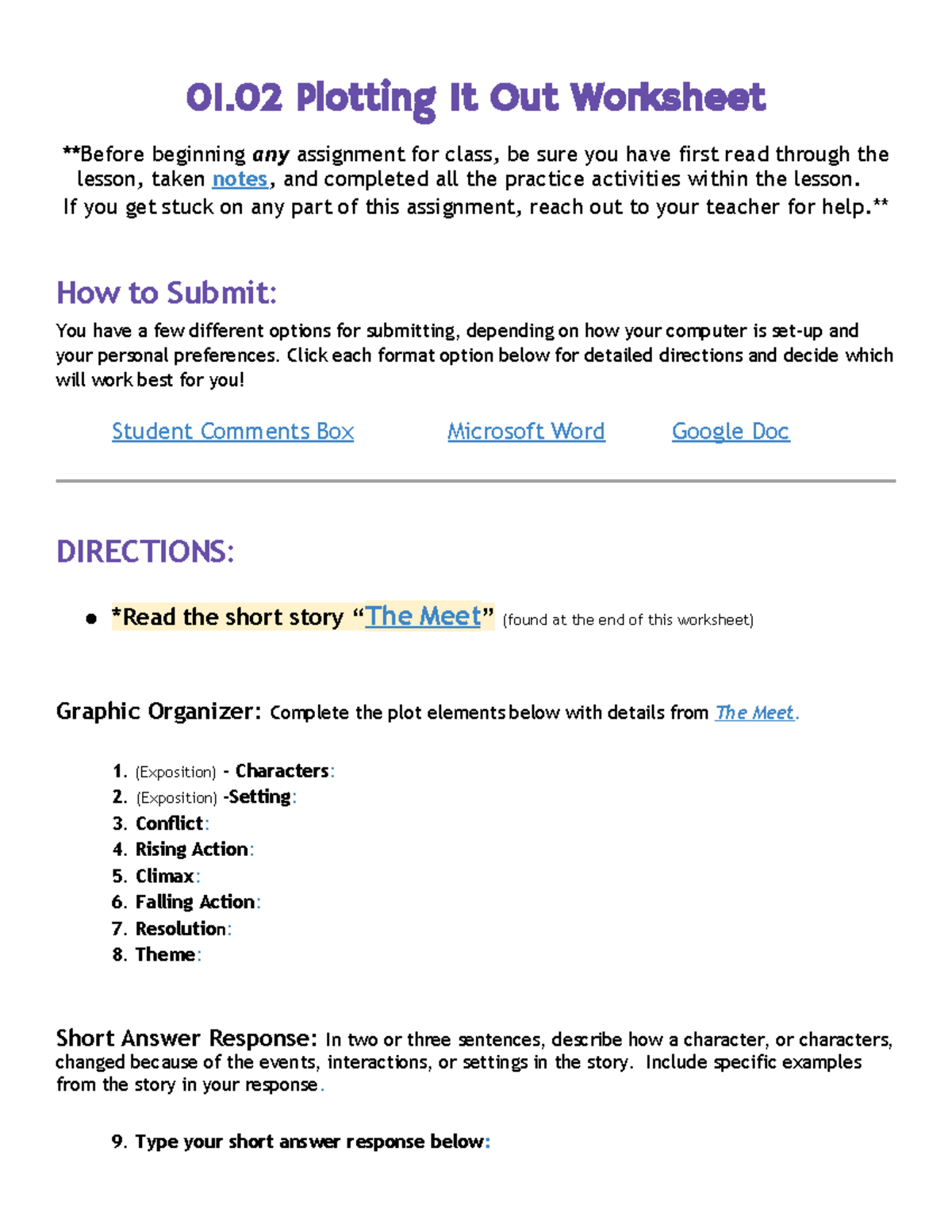 01 02 Worksheet LA1 Plotting It Out For The Meet Story Studocu