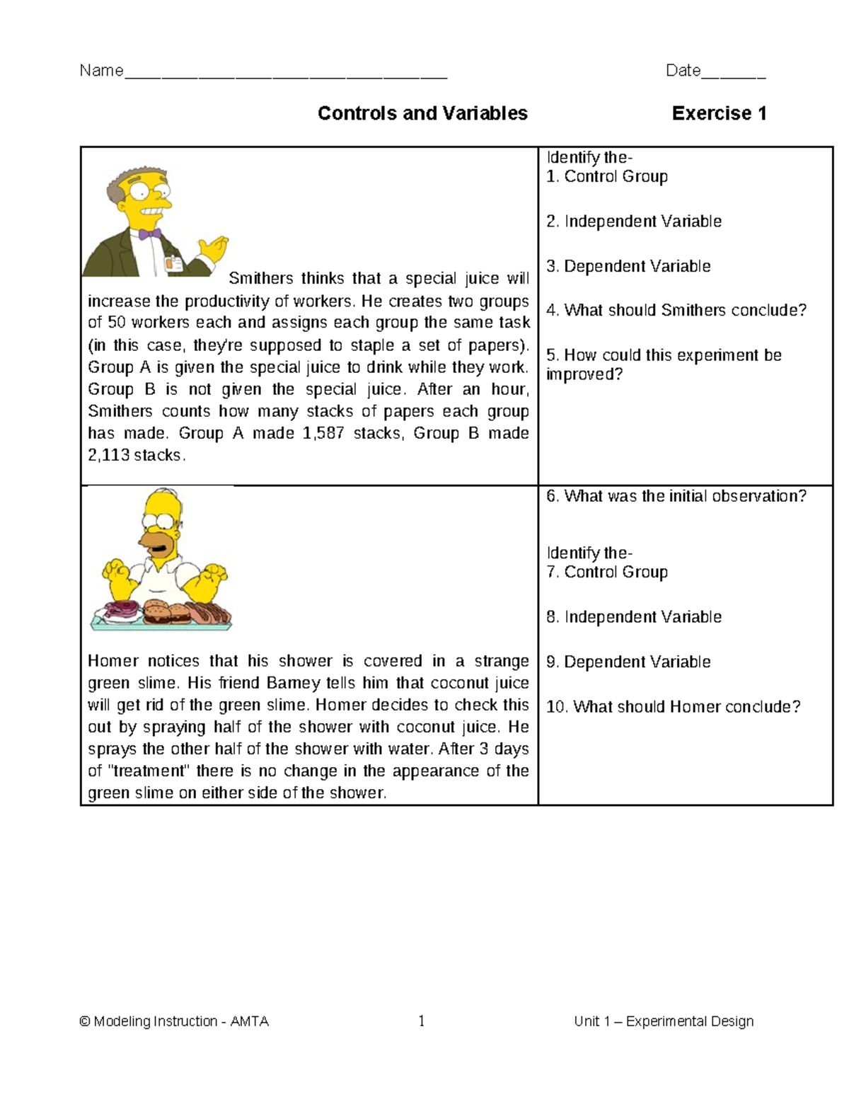 02 Exercise 1 Identifying Controls And Variables In Experiments Studocu