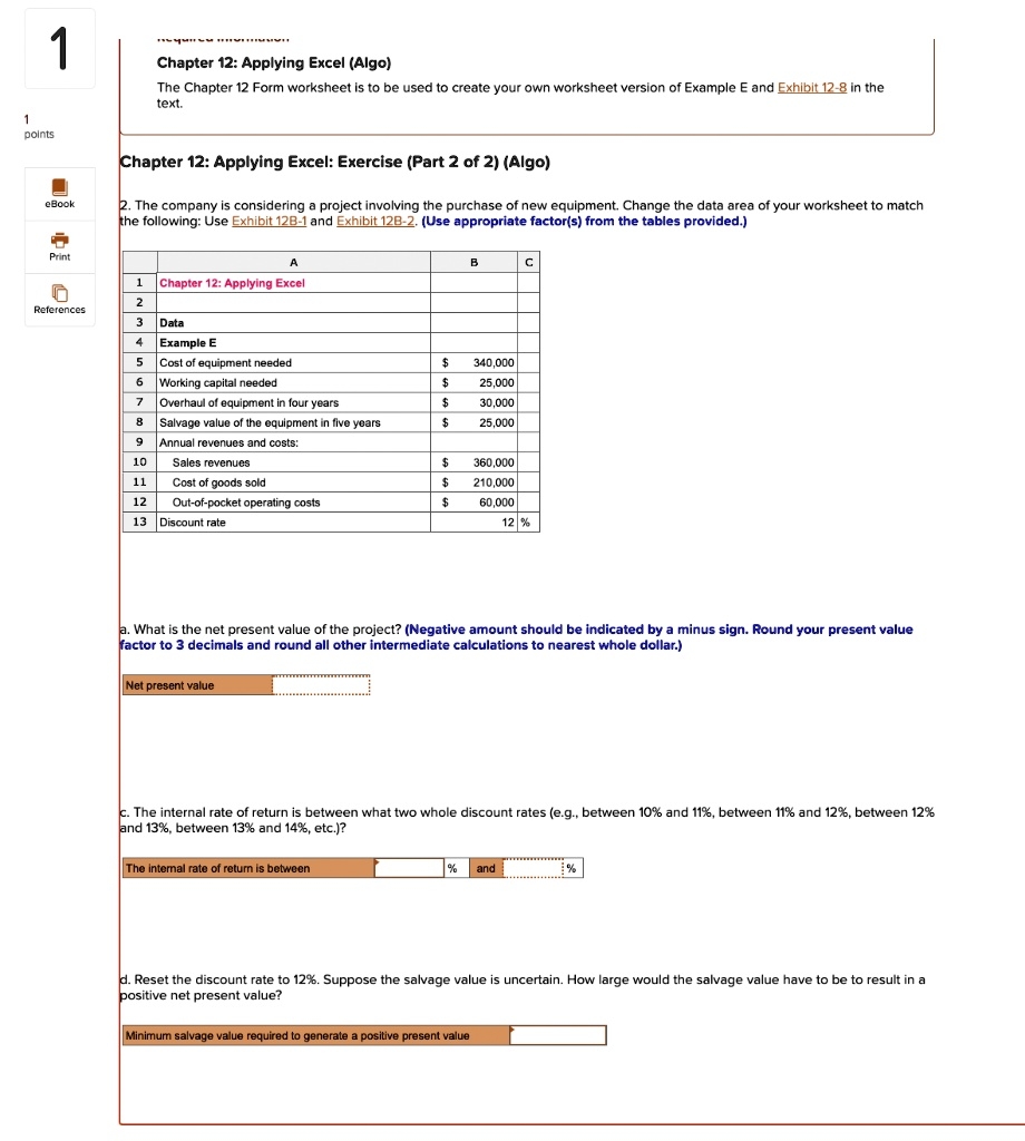 1 1 Points EBook Chapter 12 Applying Excel Algo The Chapter 12 Form Worksheet Is To 1 1 Points EBook Chapter 12 Applying Excel Algo The Chapter 12 Form Worksheet Is To