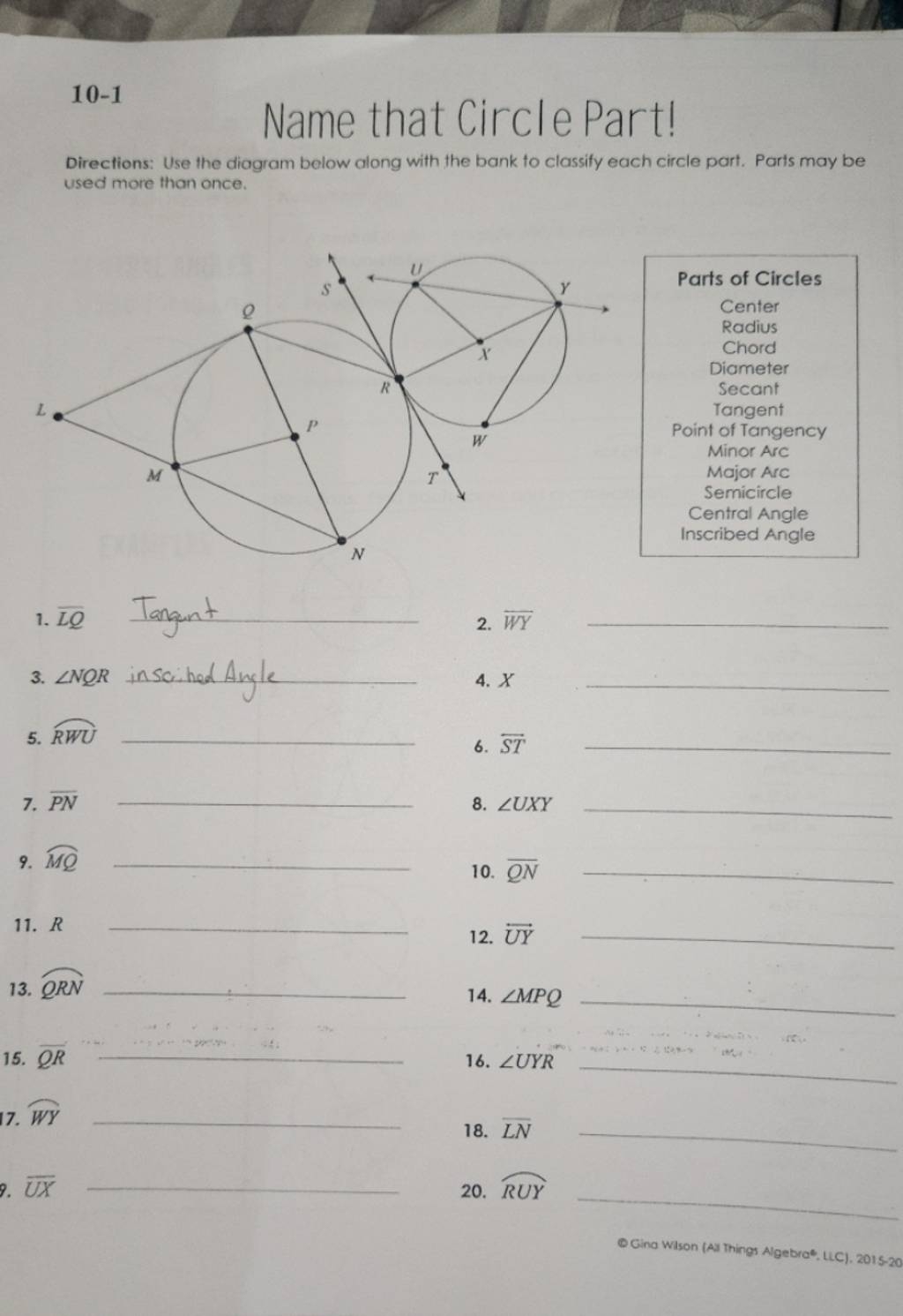 10 1 Name That Circle Part Directions Use The Diagram Below Along With 10 1 Name That Circle Part Directions Use The Diagram Below Along With