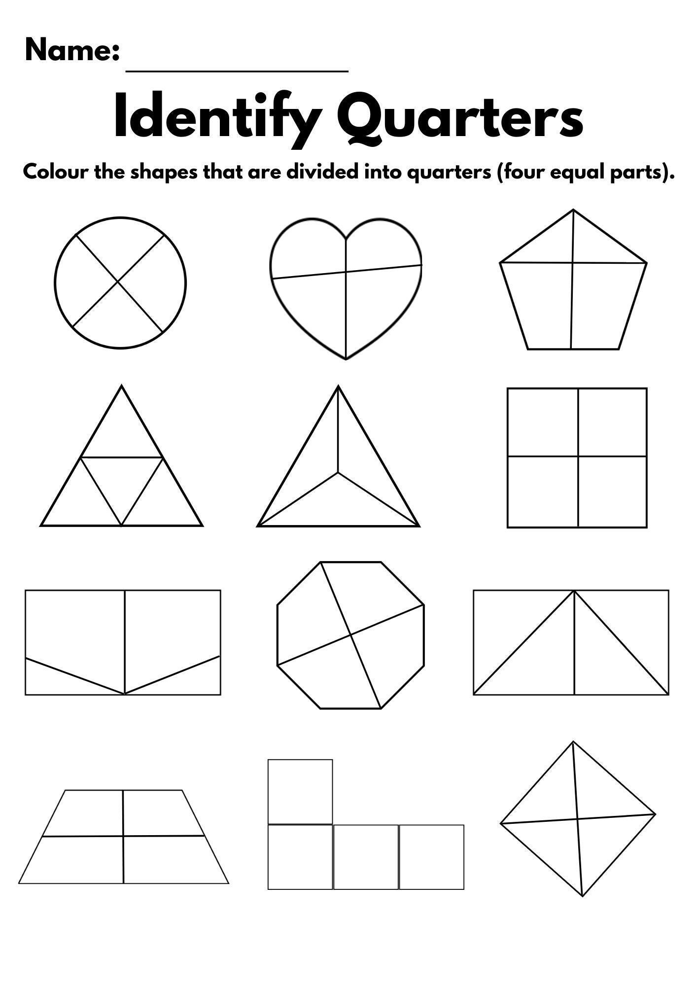 10 Fraction Worksheets For Kids Halves Thirds Quarters Printable Shapes Fraction Pie Charts Kindergarten To 2nd Grade PDF Etsy