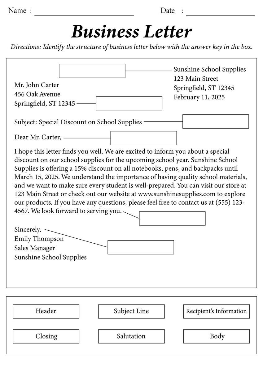 14 Parts Of A Business Letter Worksheet Free PDF At Worksheeto