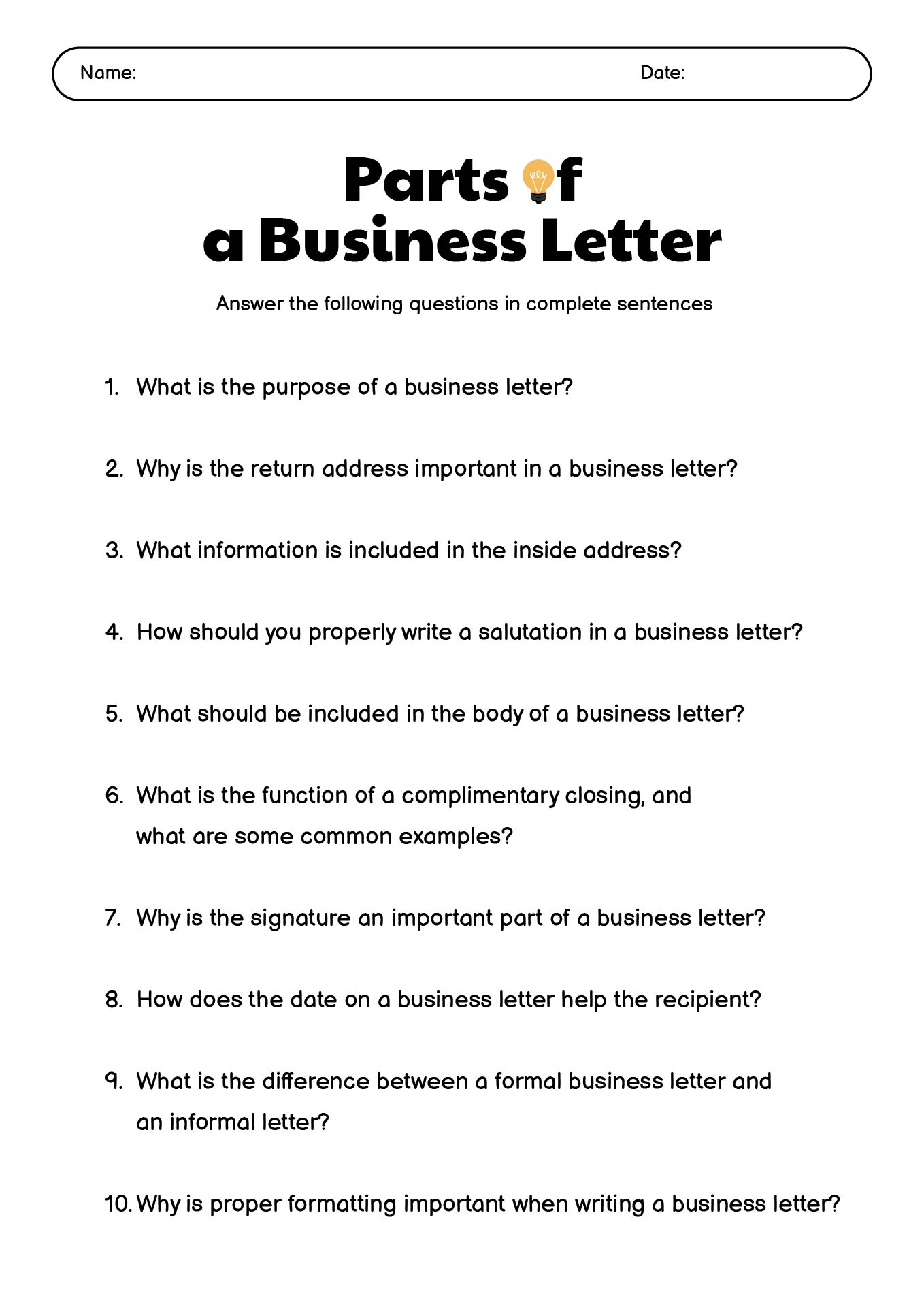 14 Parts Of A Business Letter Worksheet Free PDF At Worksheeto