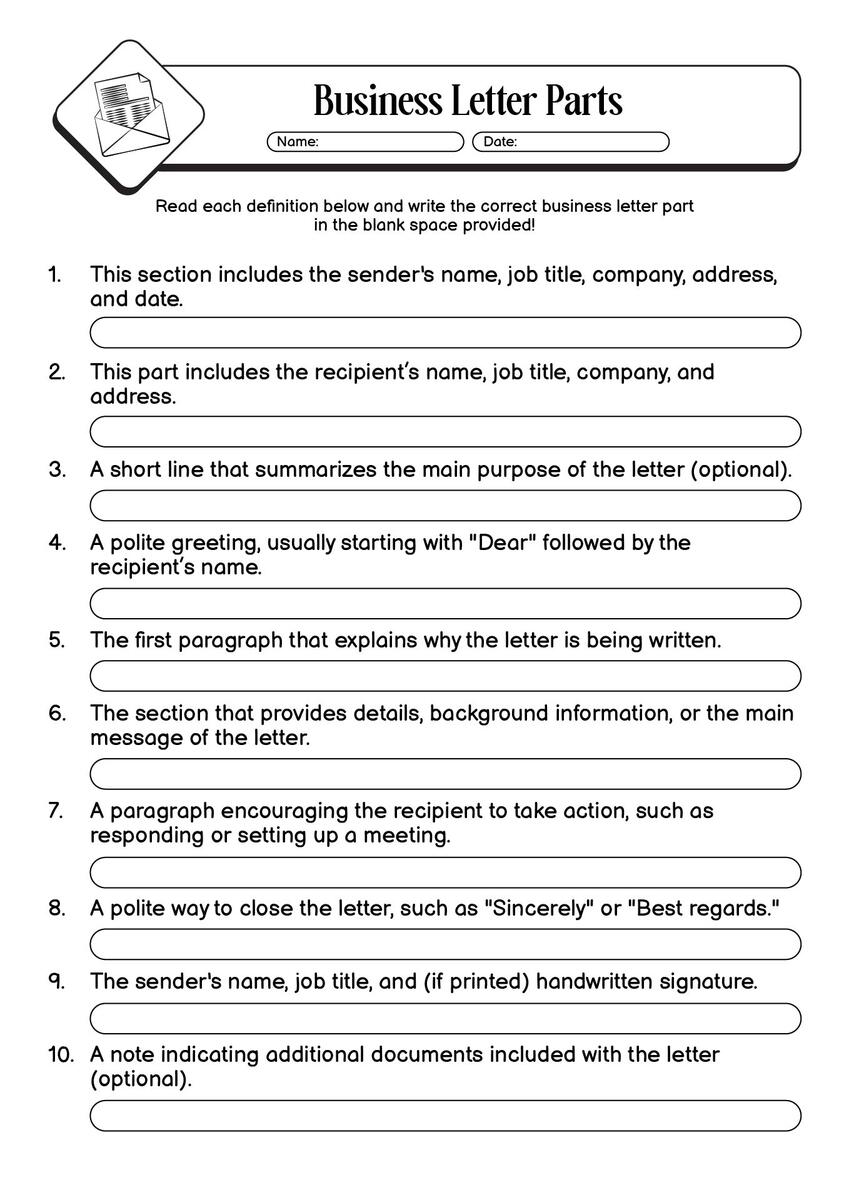 14 Parts Of A Business Letter Worksheet Free PDF At Worksheeto