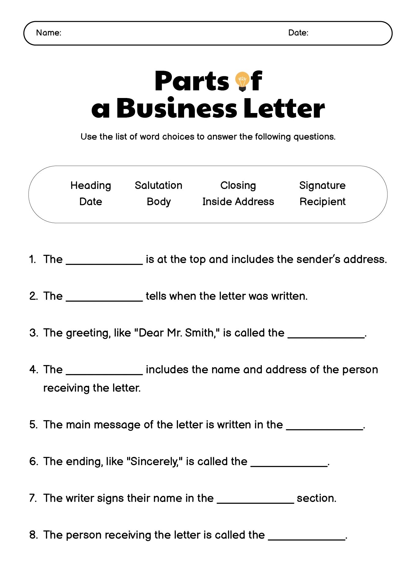 14 Parts Of A Business Letter Worksheet Free PDF At Worksheeto