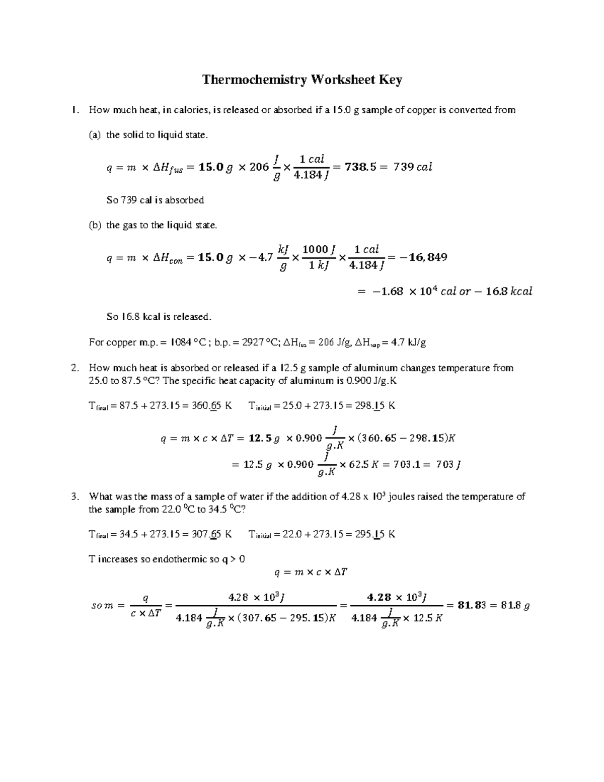 141 Thermochemistry Worksheet Key Solutions And Calculations Studocu 141 Thermochemistry Worksheet Key Solutions And Calculations Studocu