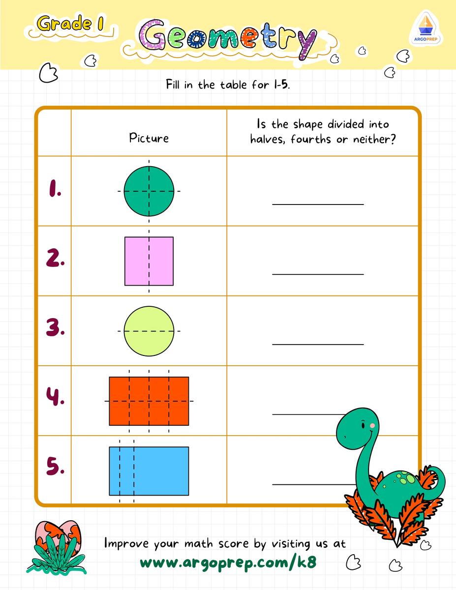 1st Grade Identify Patterns Divide Equal Parts Worksheets For Free ArgoPrep Partitioning Shapes Worksheet Download