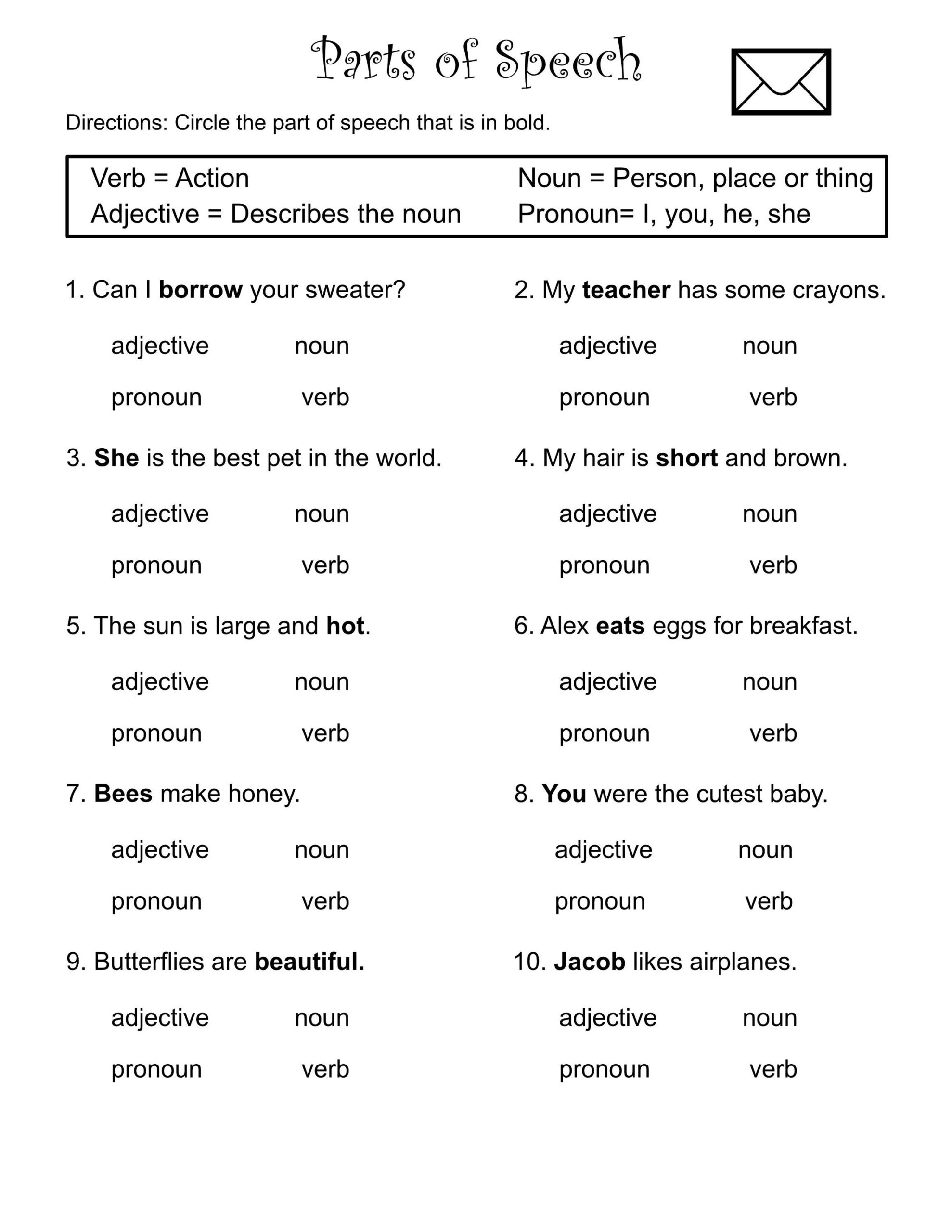Grammar Worksheets Parts Of Speech Worksheets