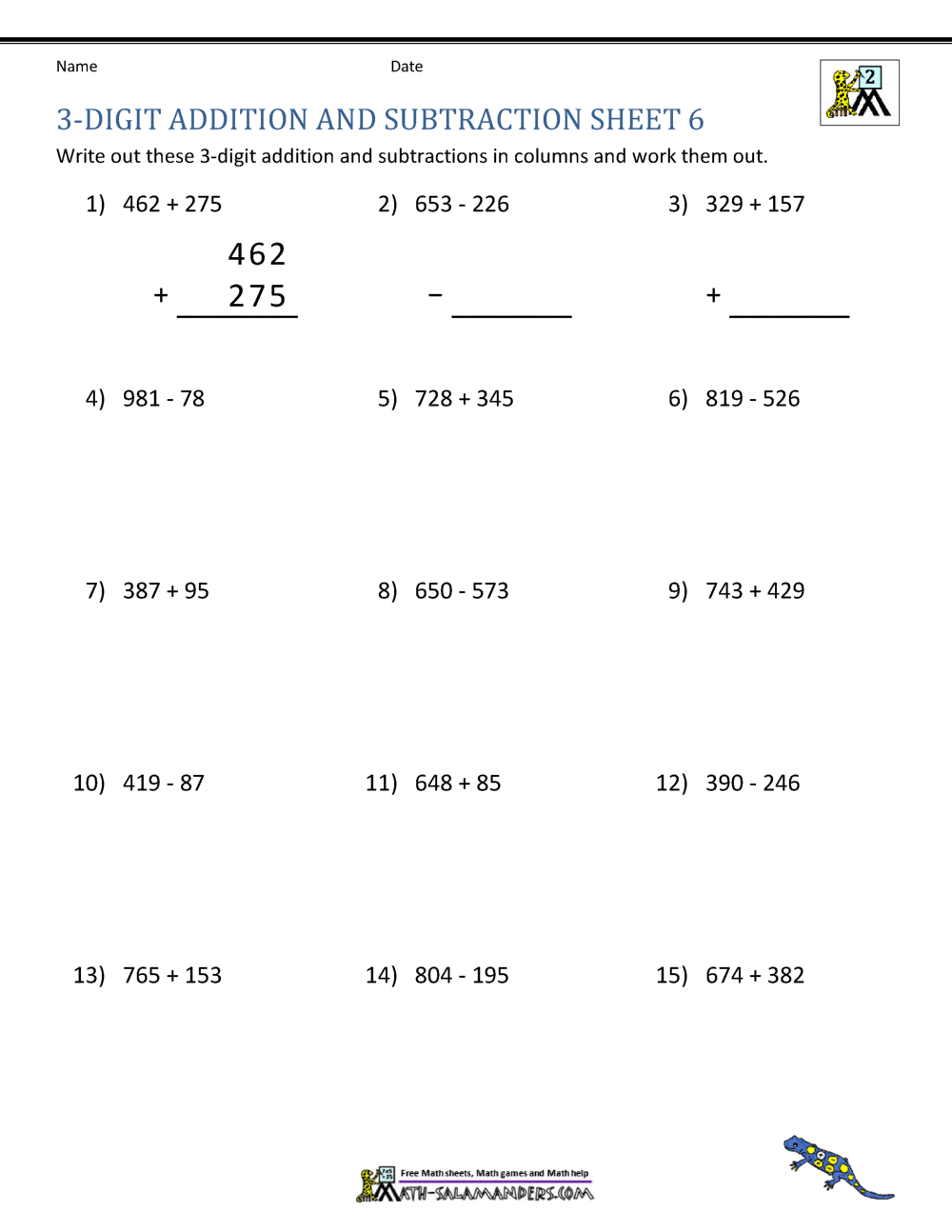 3 Digit Addition And Subtraction Worksheet Free Printable Practice Sheets
