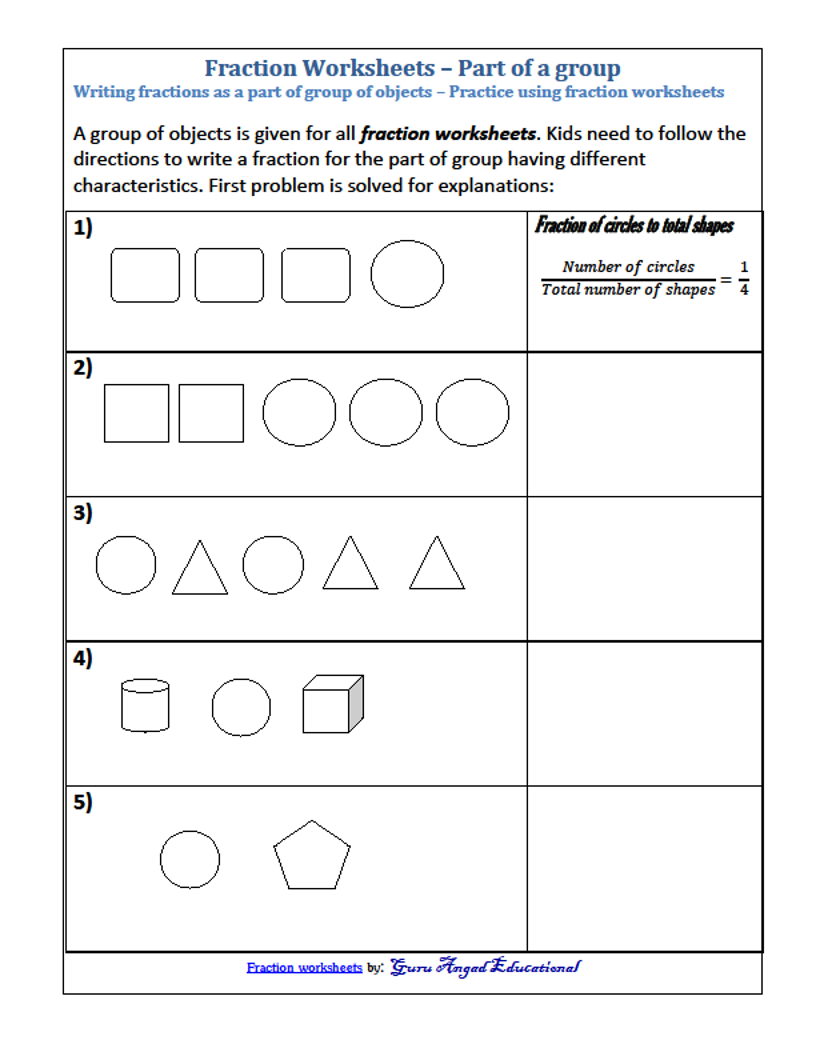 Write Down The Fraction Of The Set Worksheets Math Worksheets MathsDiary