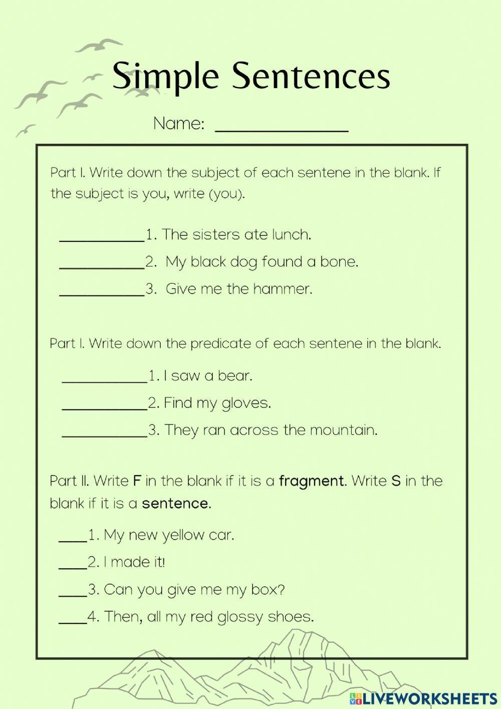 3rd Grade Simple Sentences Worksheet Online Exercise For Live Worksheets Library Writing Sentences Sentence Structure Worksheet Digital Printable For Grade 1 Made By Teachers
