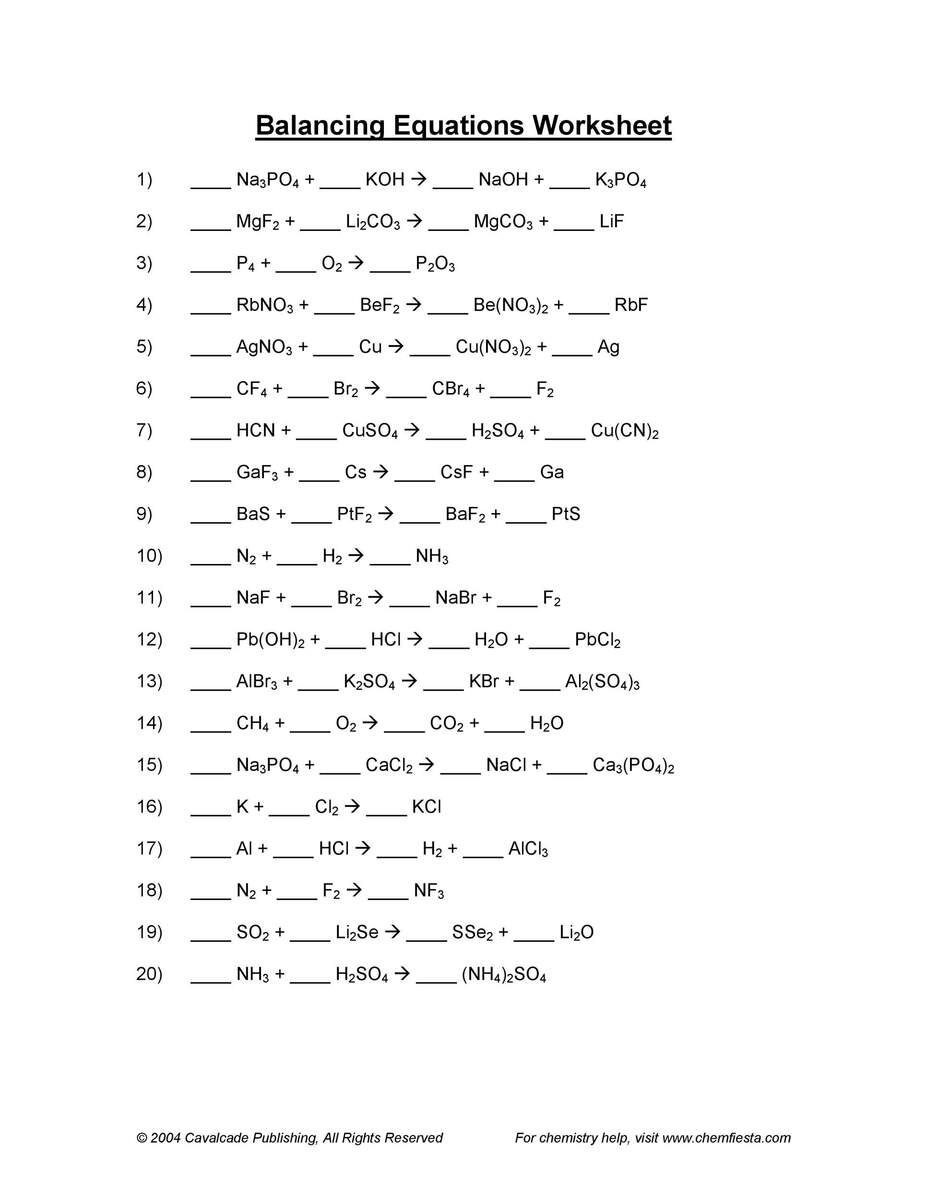 49 Balancing Chemical Equations Worksheets With Answers Printable Grade 7 Balancing Chemical Equations Worksheets Download