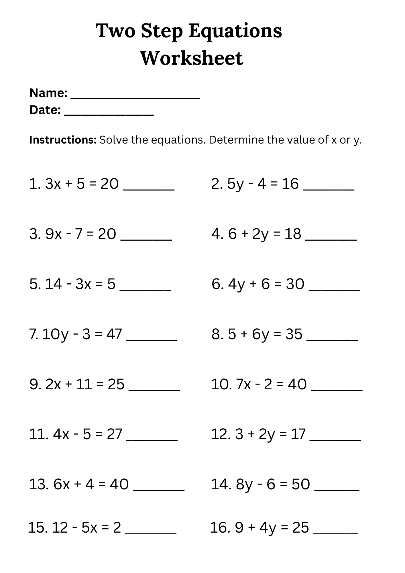50 Two Step Equations Worksheet Samples To Download In PDF 50 Two Step Equations Worksheet Samples To Download In PDF