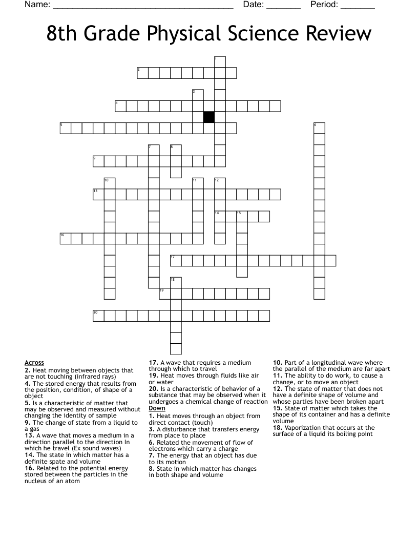8th Grade Physical Science Review Crossword WordMint
