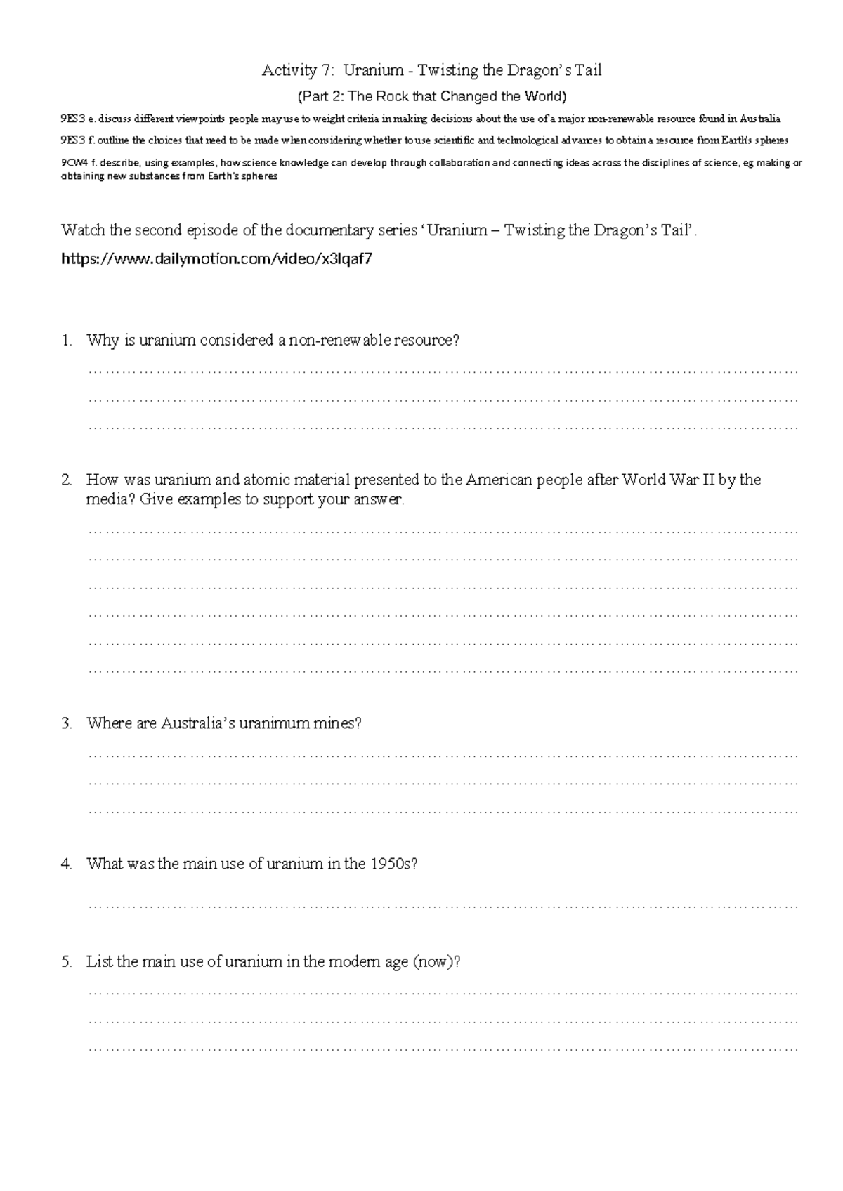 Activity 7 Uranium Twisting The Dragon S Tail Perspectives On Resource Use Studocu 2025 Uranium Part 1 Quiz Answer Key Twisting The Dragon S Tail Studocu