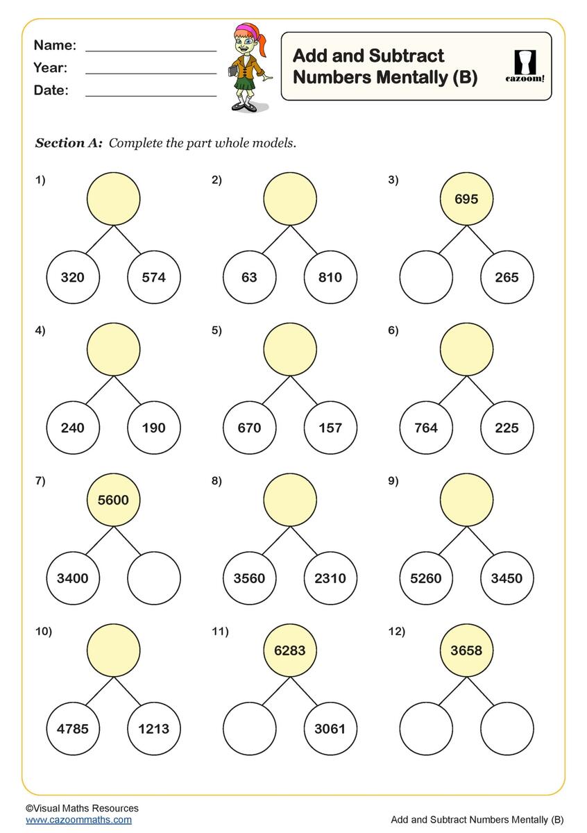 Add And Subtract Numbers Mentally Worksheet B Key Stage 2 PDF Addition Worksheets
