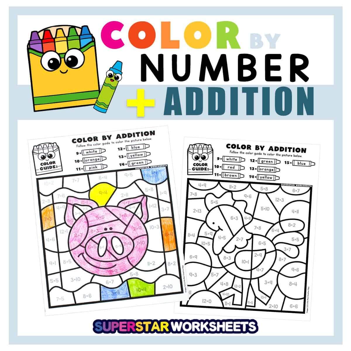 Addition Color By Number Superstar Worksheets Addition Color By Number Superstar Worksheets