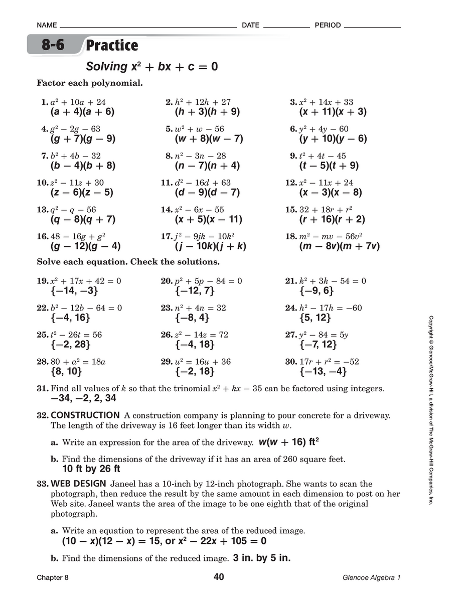 Algebra 1 8 7 Practice Answers Part 1 YouTube Worksheets Library Algebra 1 8 7 Practice Answers Part 1 YouTube Worksheets Library