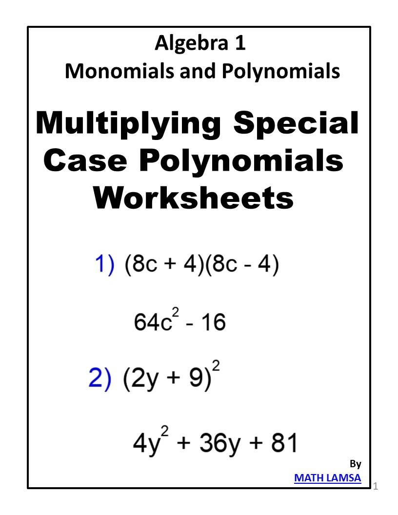 Algebra 1 Multiplying Special Case Polynomialss Find The Product Made By Teachers