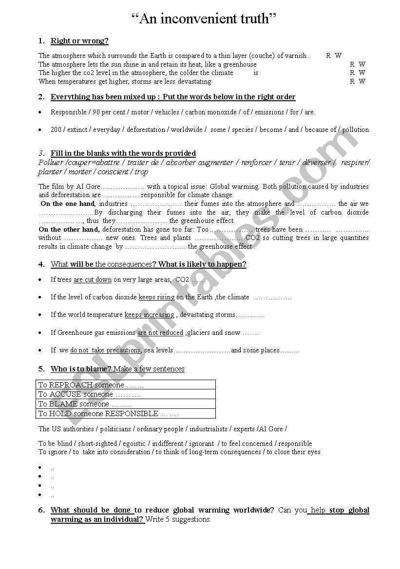 An Inconvenient Truth ESL Worksheet By Lavande
