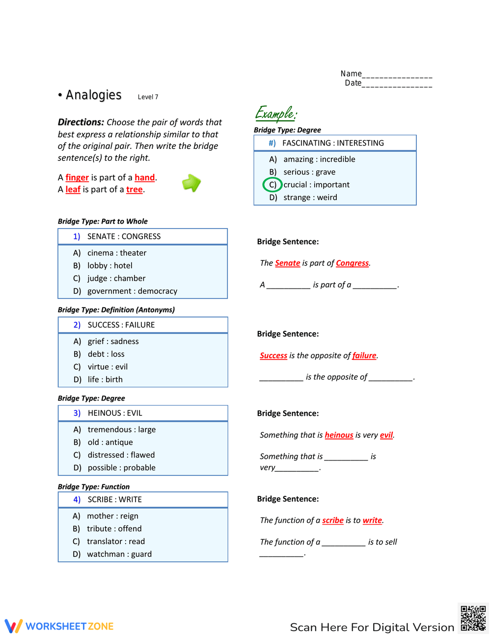 Analogies Worksheets