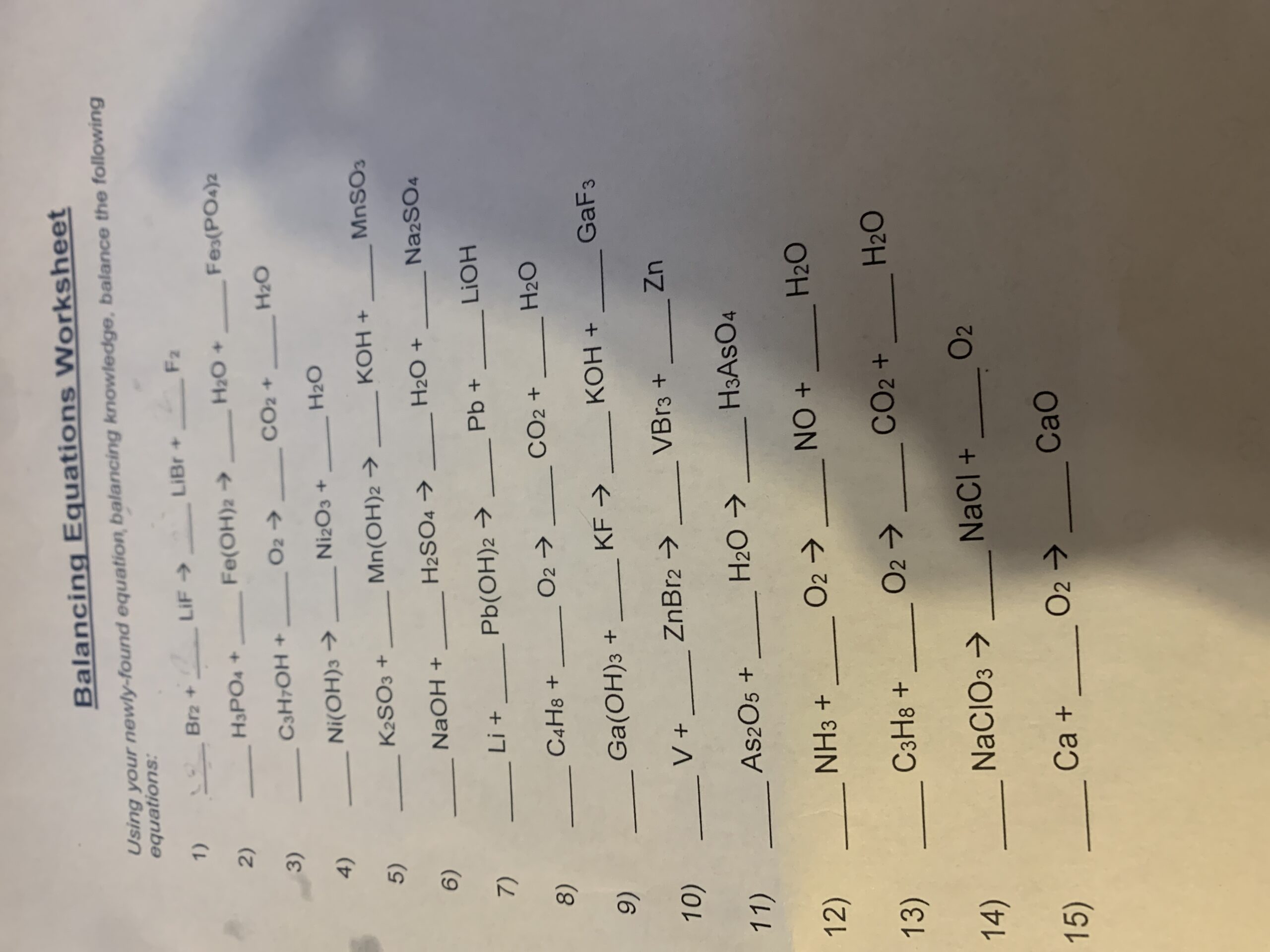 Answered Balancing Equations Worksheet Using Your Newly Found Equation Balancing Knowledge Balance The Following Equations 1 Brz LIF LIBR F2 H3PO4 Fe OH 2 Bartleby Answered Balancing Equations Worksheet Using Your Newly Found Equation Balancing Knowledge Balance The Following Equations 1 Brz LIF LIBR F2 H3PO4 Fe OH 2 Bartleby