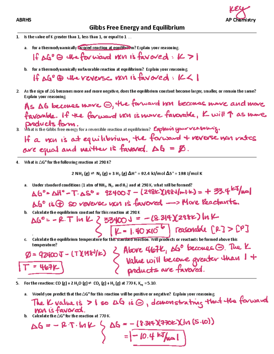 AP WK 03 Exam Notes Gibbs Free Energy Equilibrium Concepts Studocu