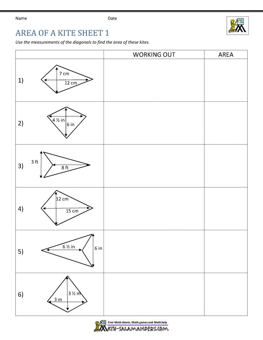 Area Of Quadrilateral Worksheets