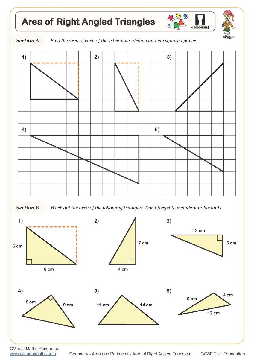 Area Of Right Angled Triangles Worksheet Fun And Engaging PDF Worksheets Library
