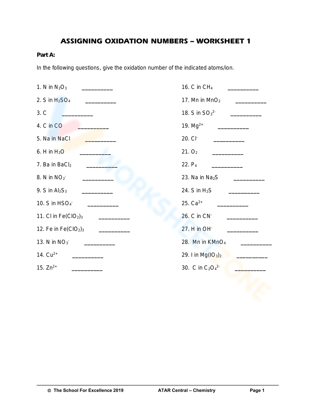 Assigning Oxidation Numbers Worksheets Assigning Oxidation Numbers Worksheets