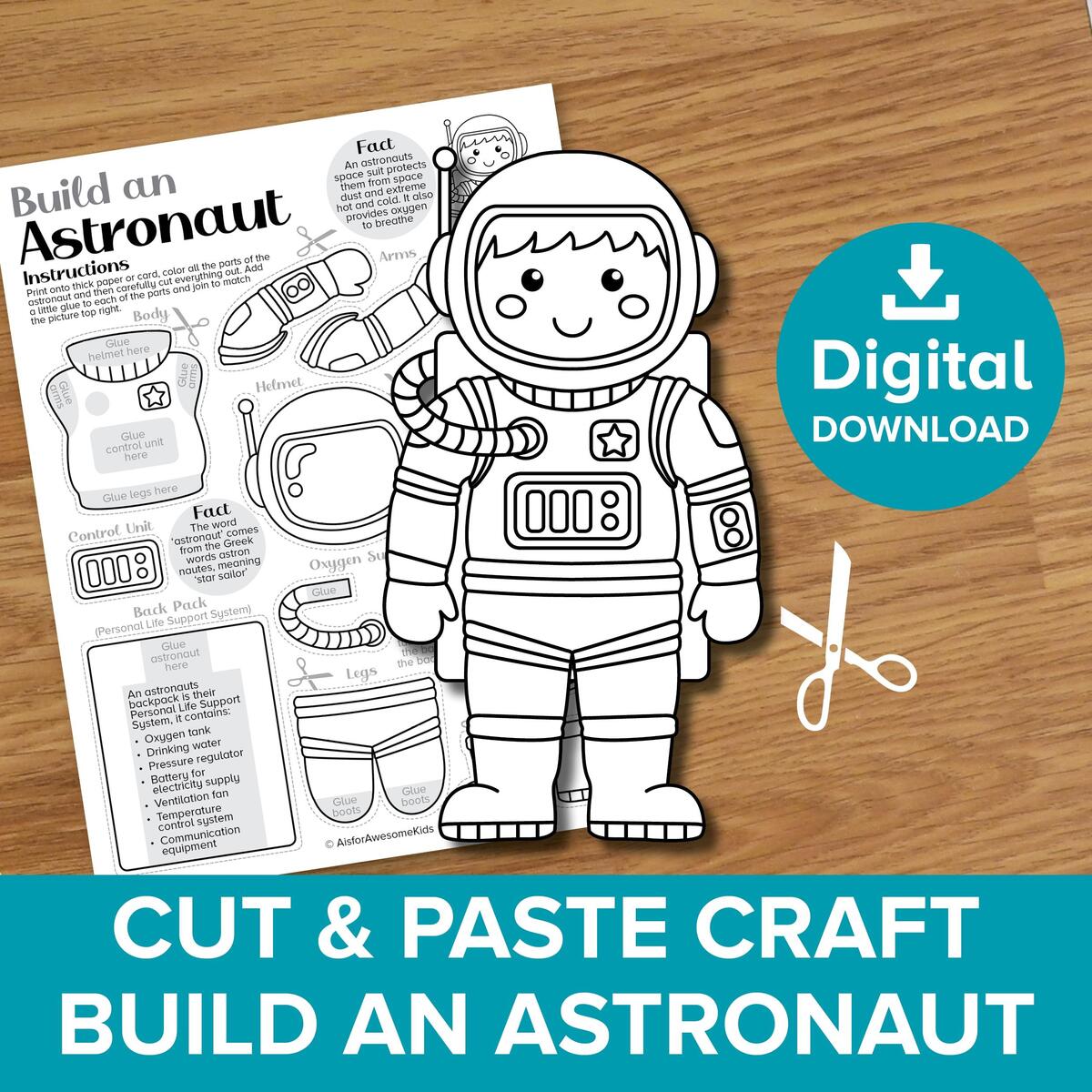 Astronaut Cut Paste Craft Color And Build Spaceman Puppet Kids Paper Doll Art Outer Space Suit Astronomy Educational Printable Activity Etsy
