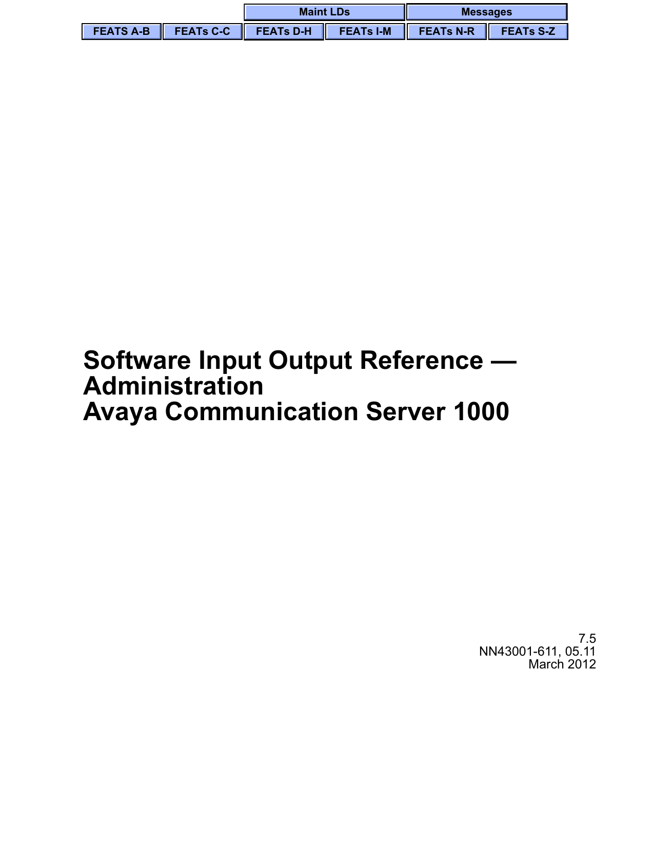 Avaya Communication Server 1000 Reference