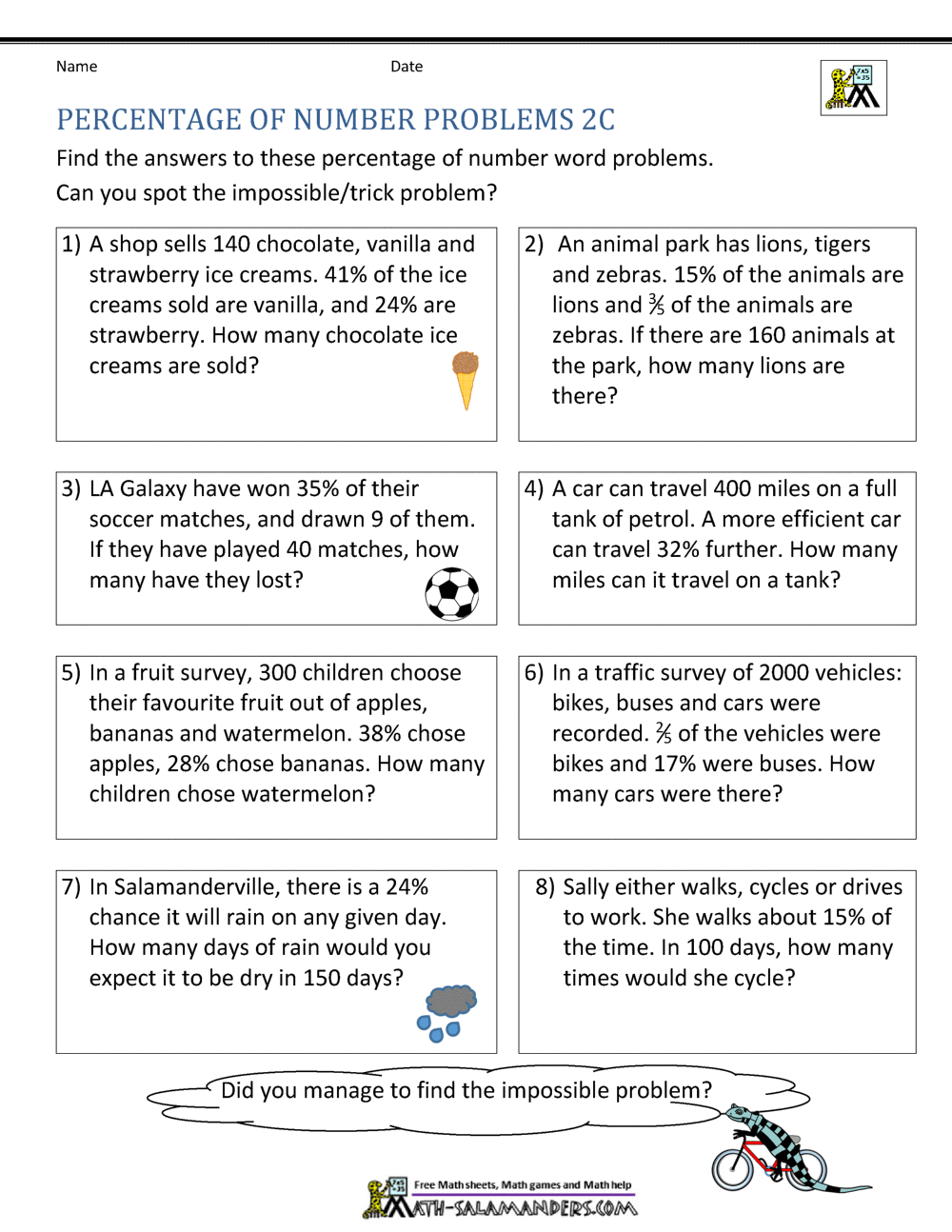 Basic Percentage Word Problems Basic Percentage Word Problems