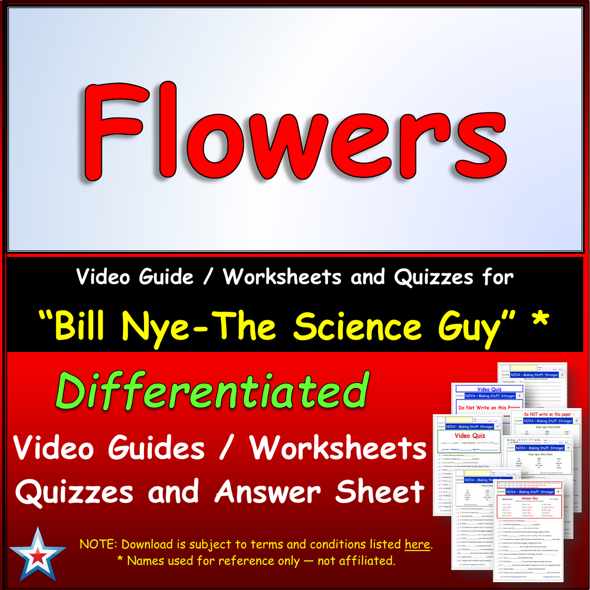 Bill Nye Flowers Video Guide Worksheet Quiz