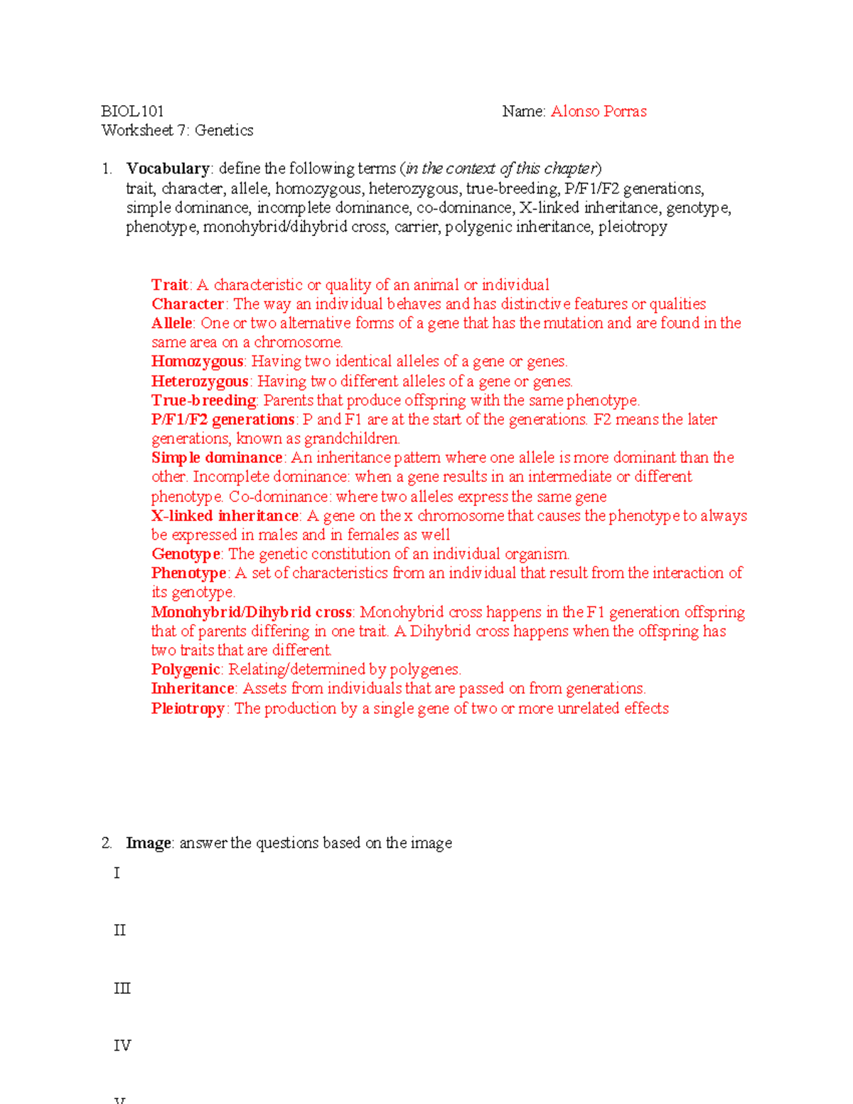 BIOL101 WS7 Sp23 Genetics Worksheet 7 Study Notes Studocu