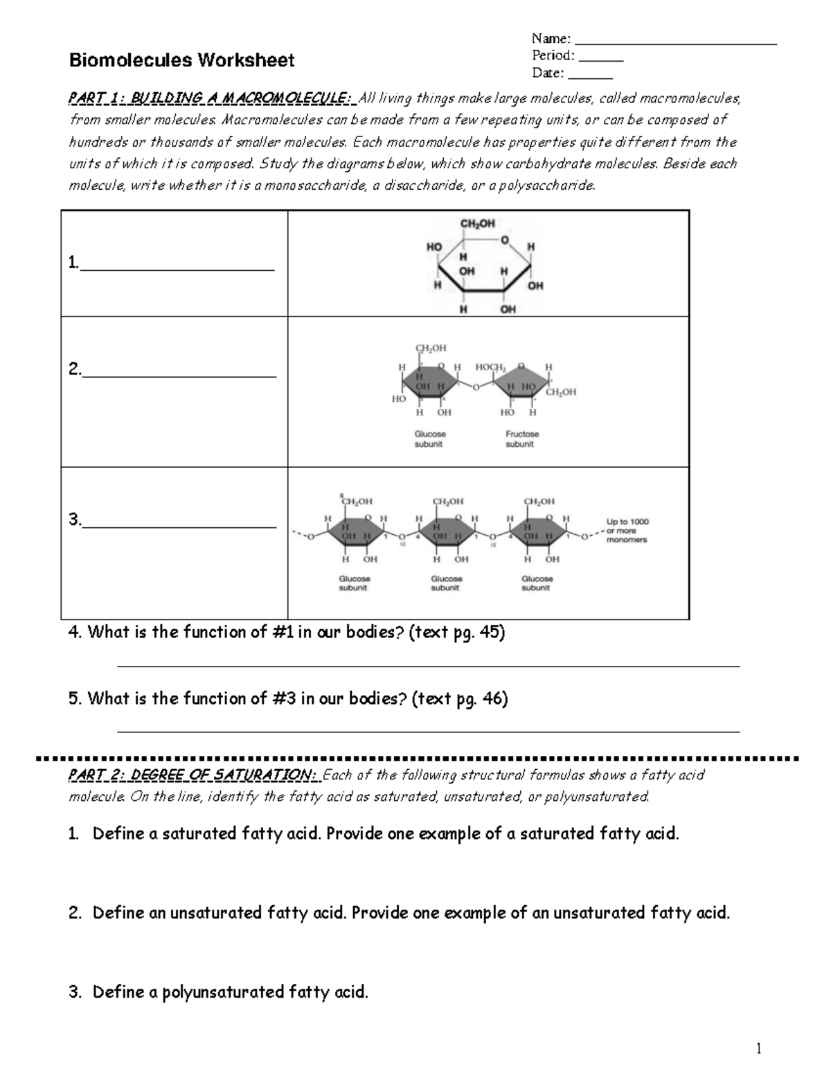 Biomolecules Worksheet Packet For 2011 Understanding Macromolecules Studocu Biomolecules Worksheet Packet For 2011 Understanding Macromolecules Studocu