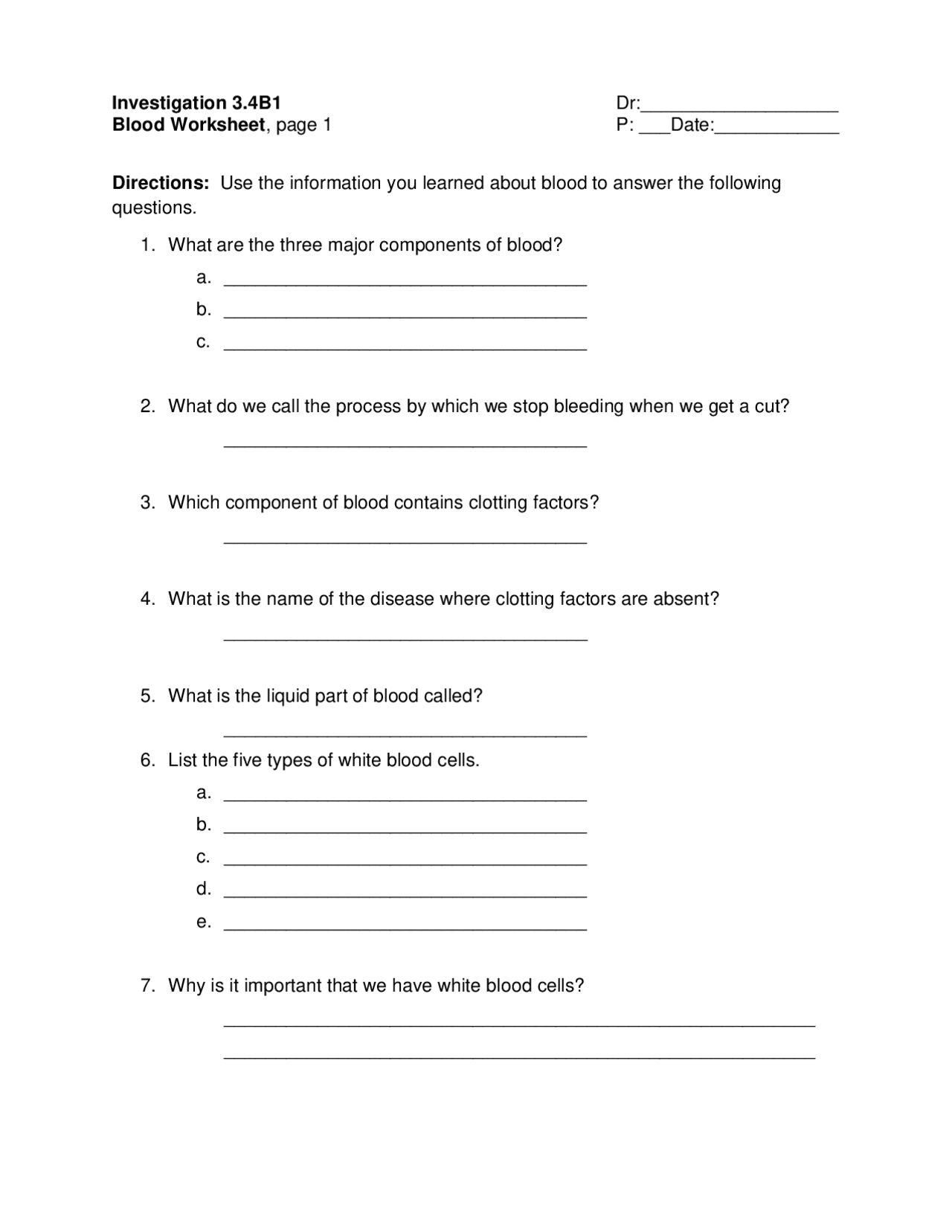 Blood Composition Worksheet Exercises Biochemistry Docsity Worksheets Library