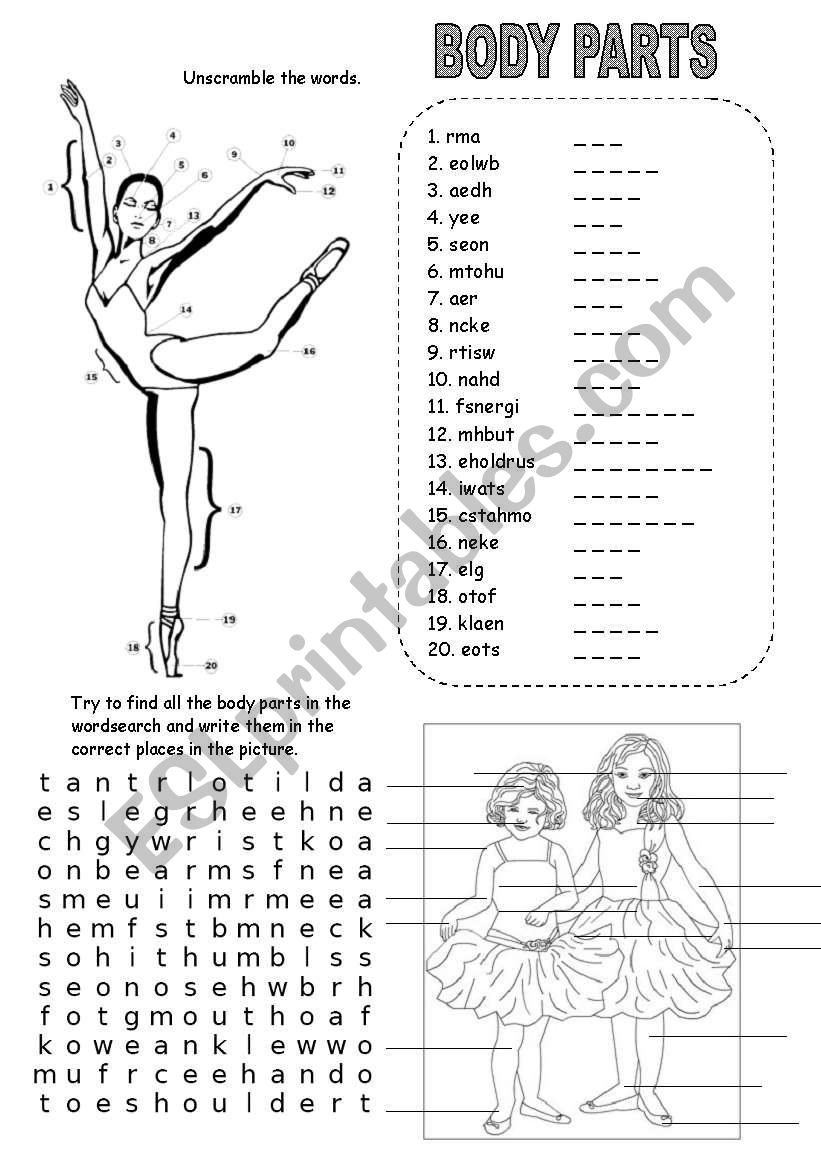 BODY PARTS ESL Worksheet By Kamilam