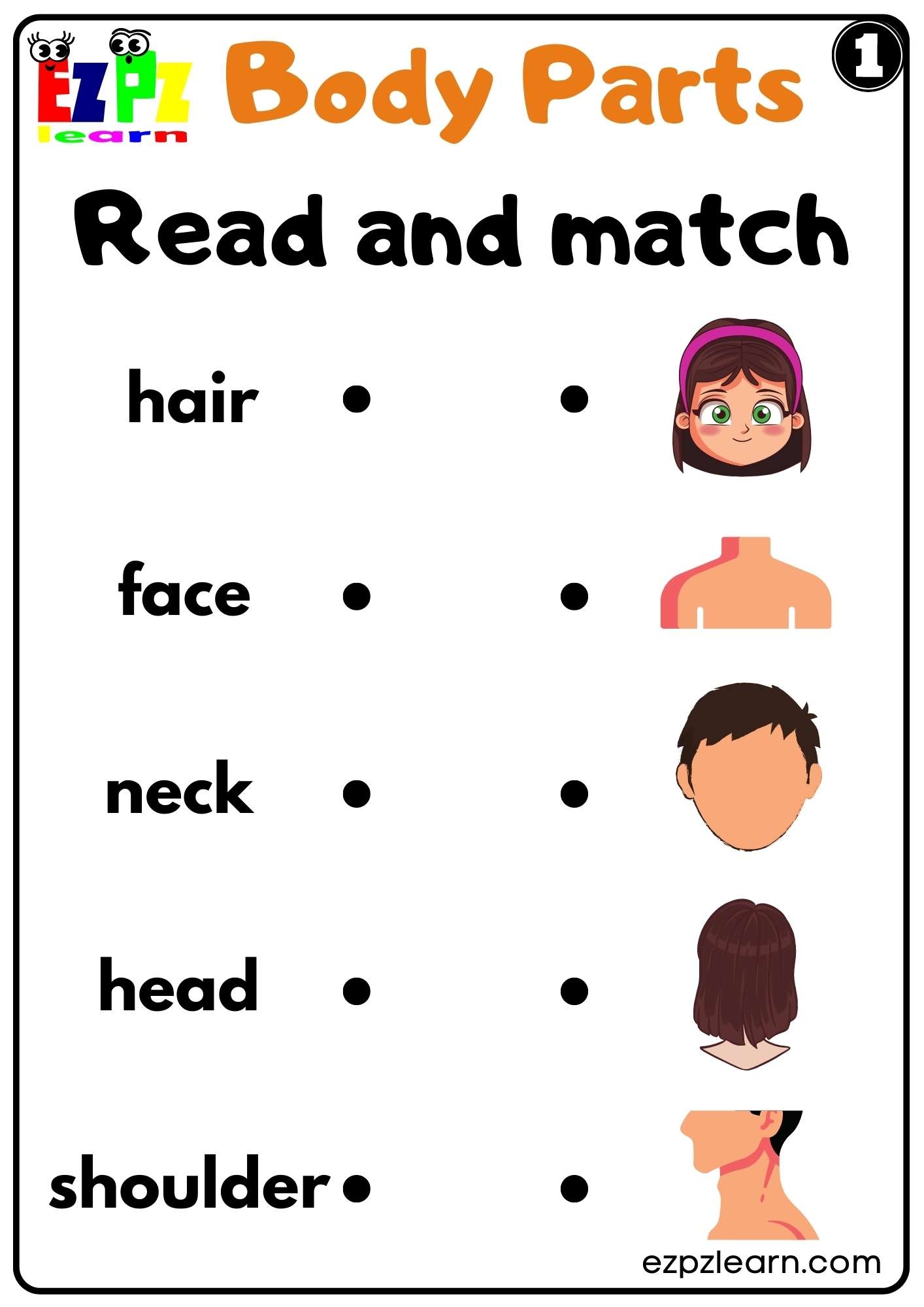 Body Parts Read And Match Worksheets For Kids And ESL PDF Download Set 1 Ezpzlearn Body Parts Read And Match Worksheets For Kids And ESL PDF Download Set 1 Ezpzlearn
