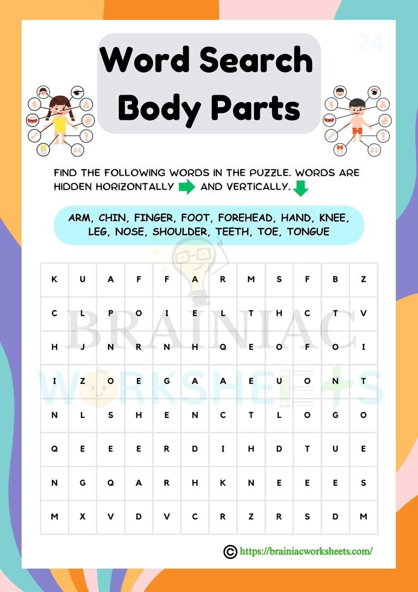 Body Parts Word Search Science Worksheet For Class 2 Brainiac Worksheets