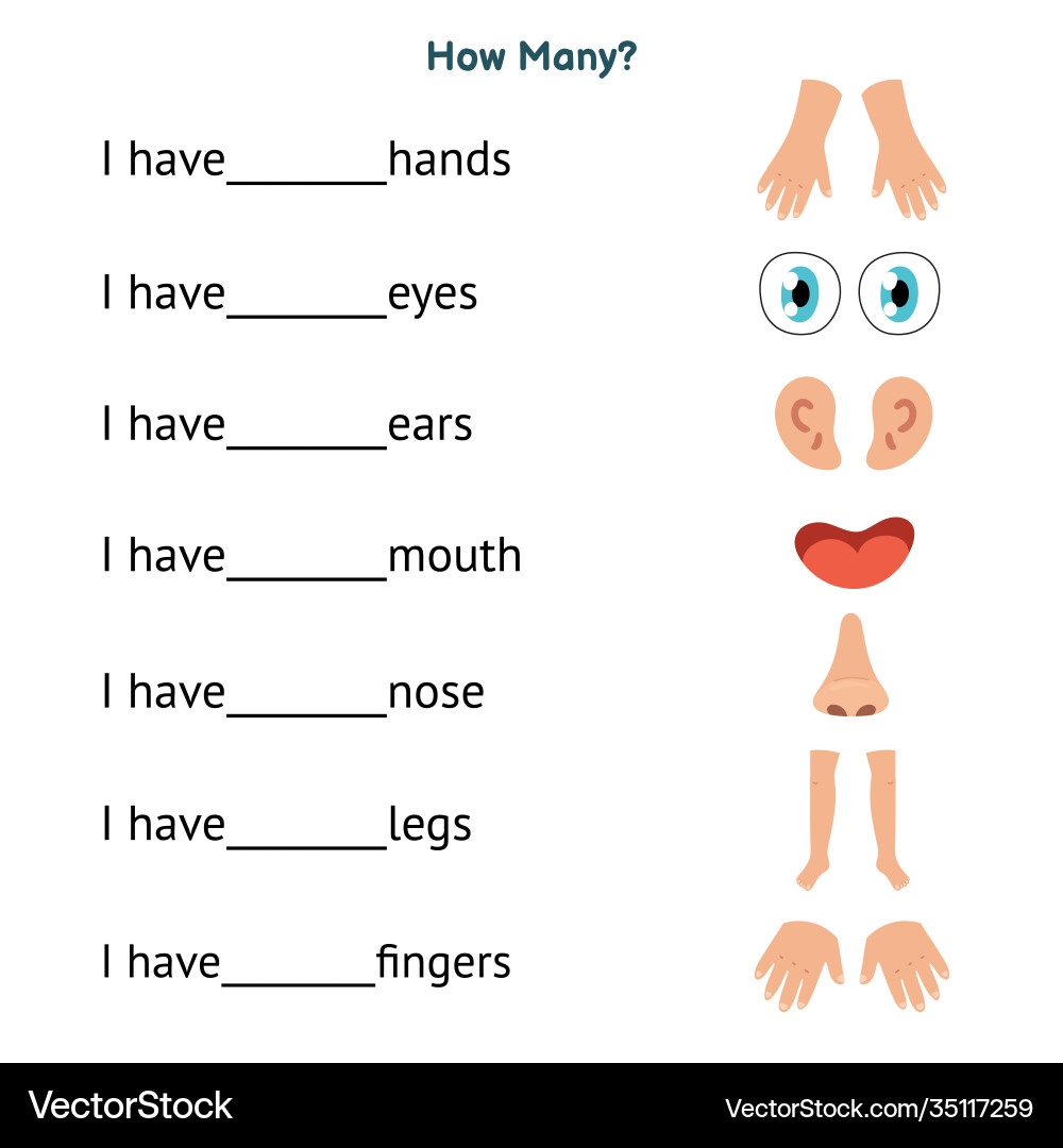 Body Parts Worksheet For Kids Royalty Free Vector VectorStock Body Parts Worksheet For Kids Royalty Free Vector VectorStock