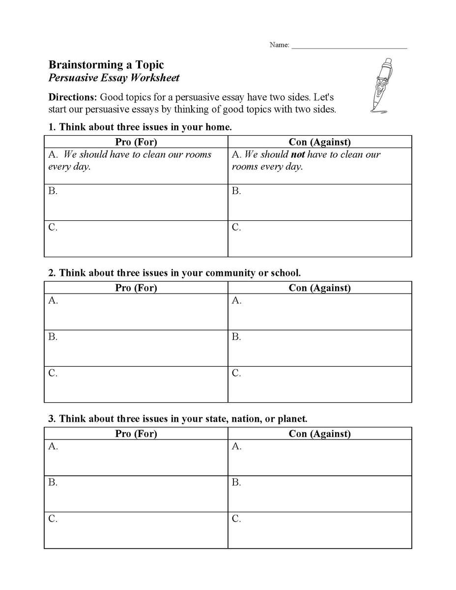 Brainstorming A Topic Worksheet Narrative Essay Activity