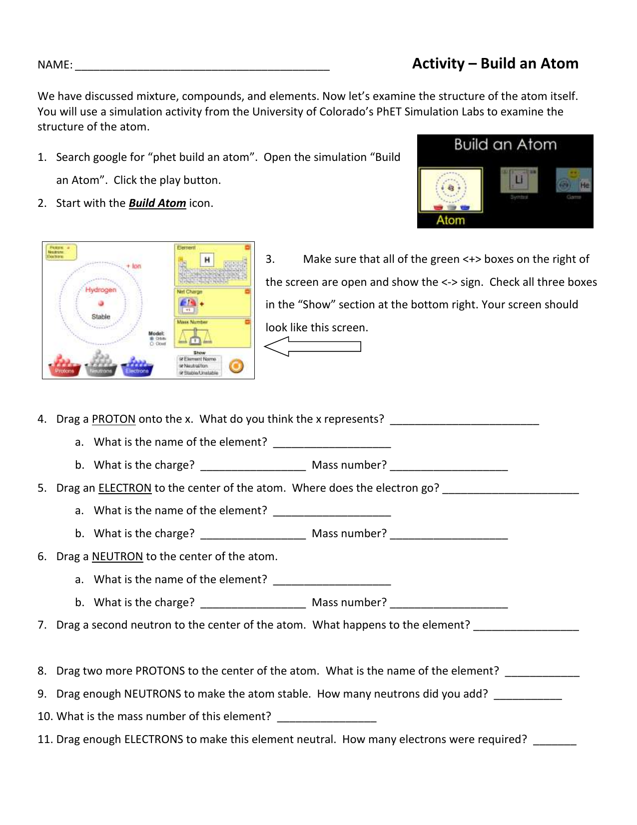 Build An Atom Activity Worksheet Build An Atom Activity Worksheet