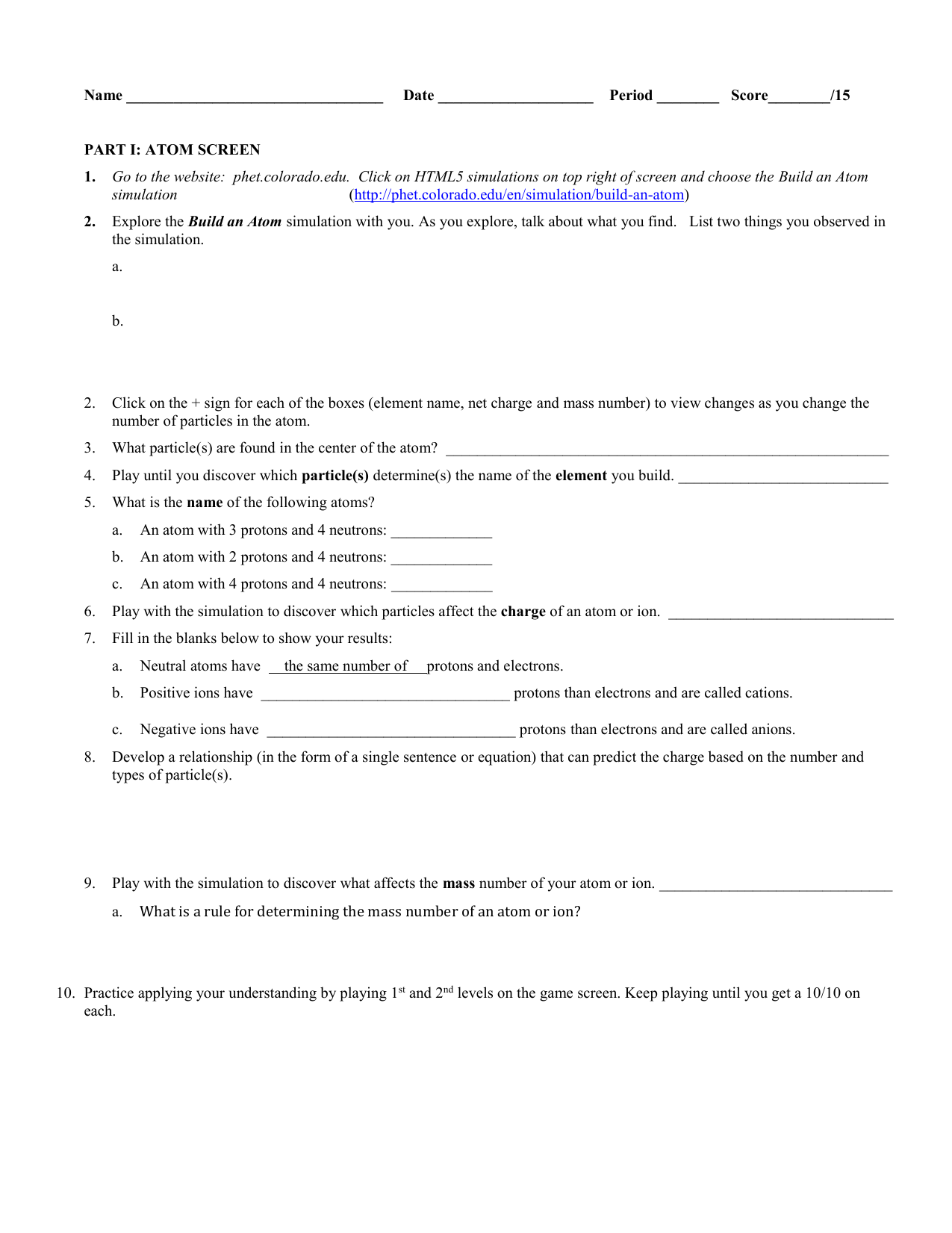 Build An Atom Worksheet Atomic Structure Isotopes