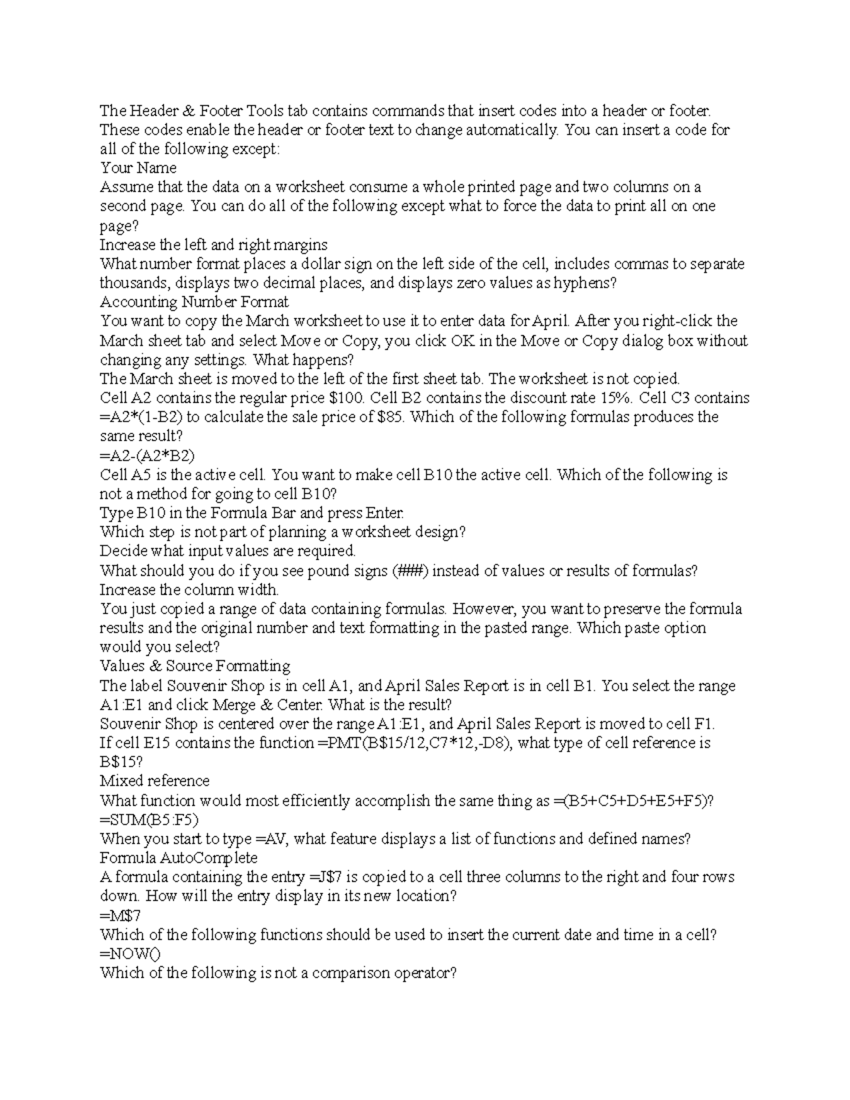 CGS 2518 Excel Header Footer And Worksheet Design Insights Studocu