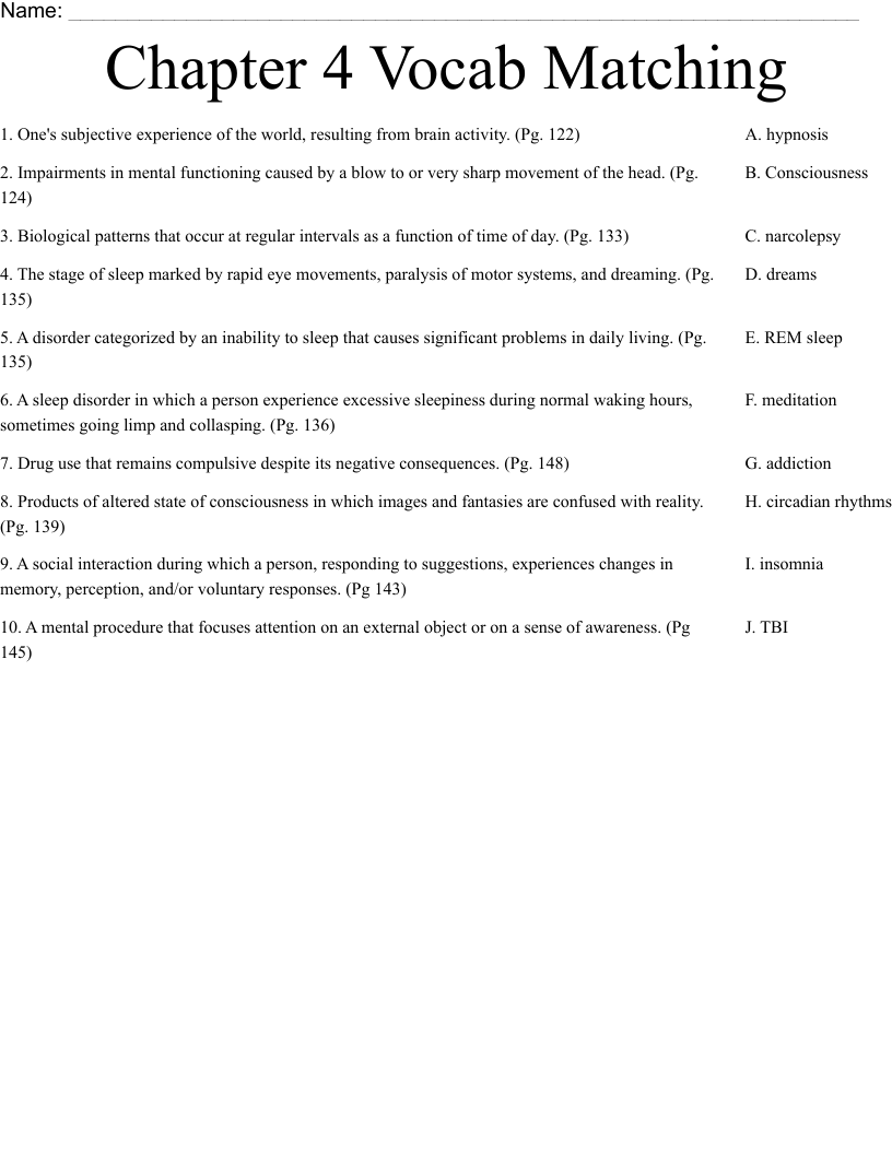 Chapter 4 Vocab Matching Worksheet WordMint Chapter 4 Vocab Matching Worksheet WordMint