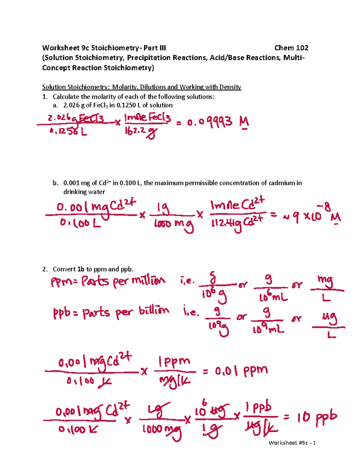 Chem 102 Worksheet 9c Stoichiometry Solutions Reactions Key Studocu Chem 102 Worksheet 9c Stoichiometry Solutions Reactions Key Studocu