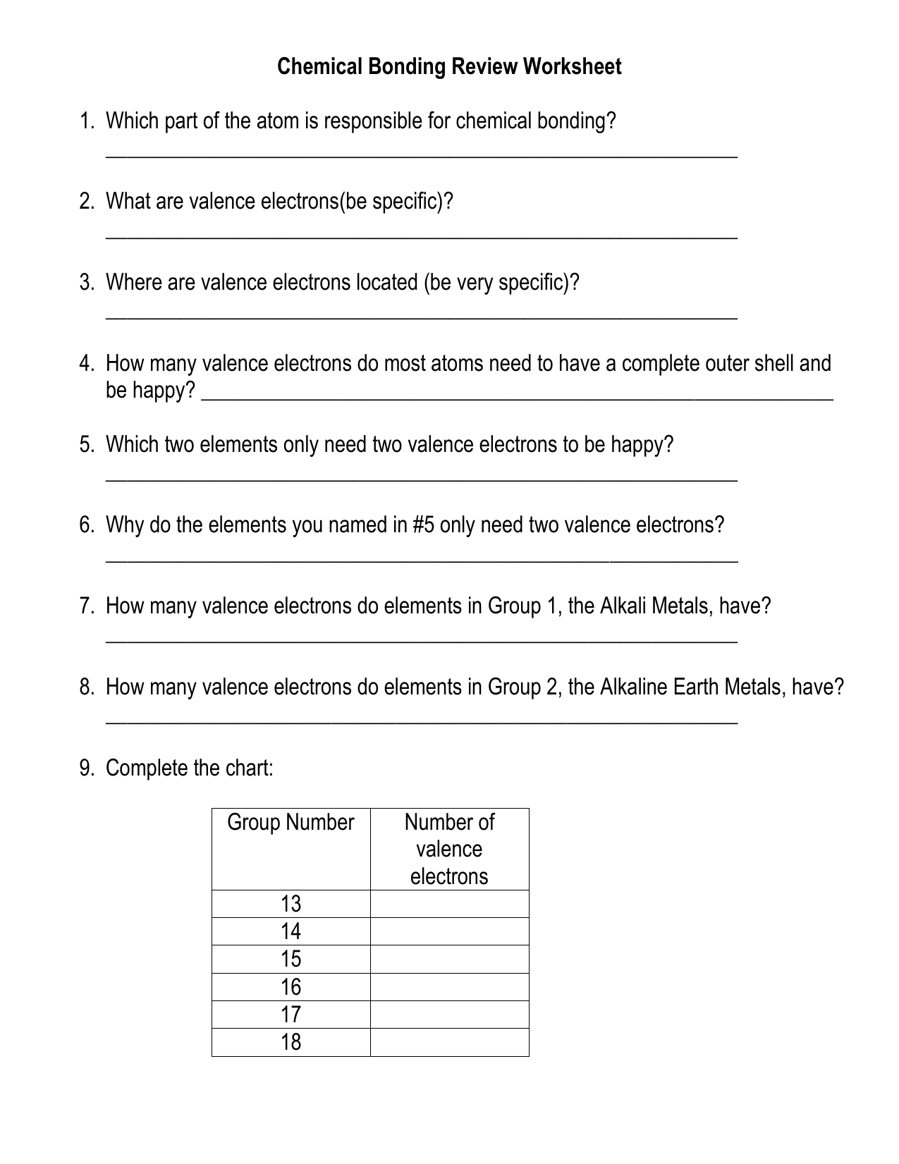 Chemical Bonding Review Worksheet Chemical Bonding Review Worksheet