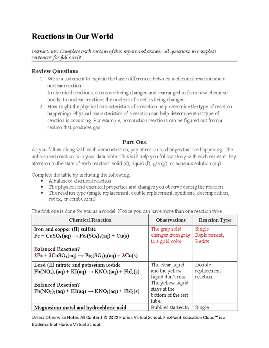 Chemical Nuclear Reactions Report Key Observations Types Studocu