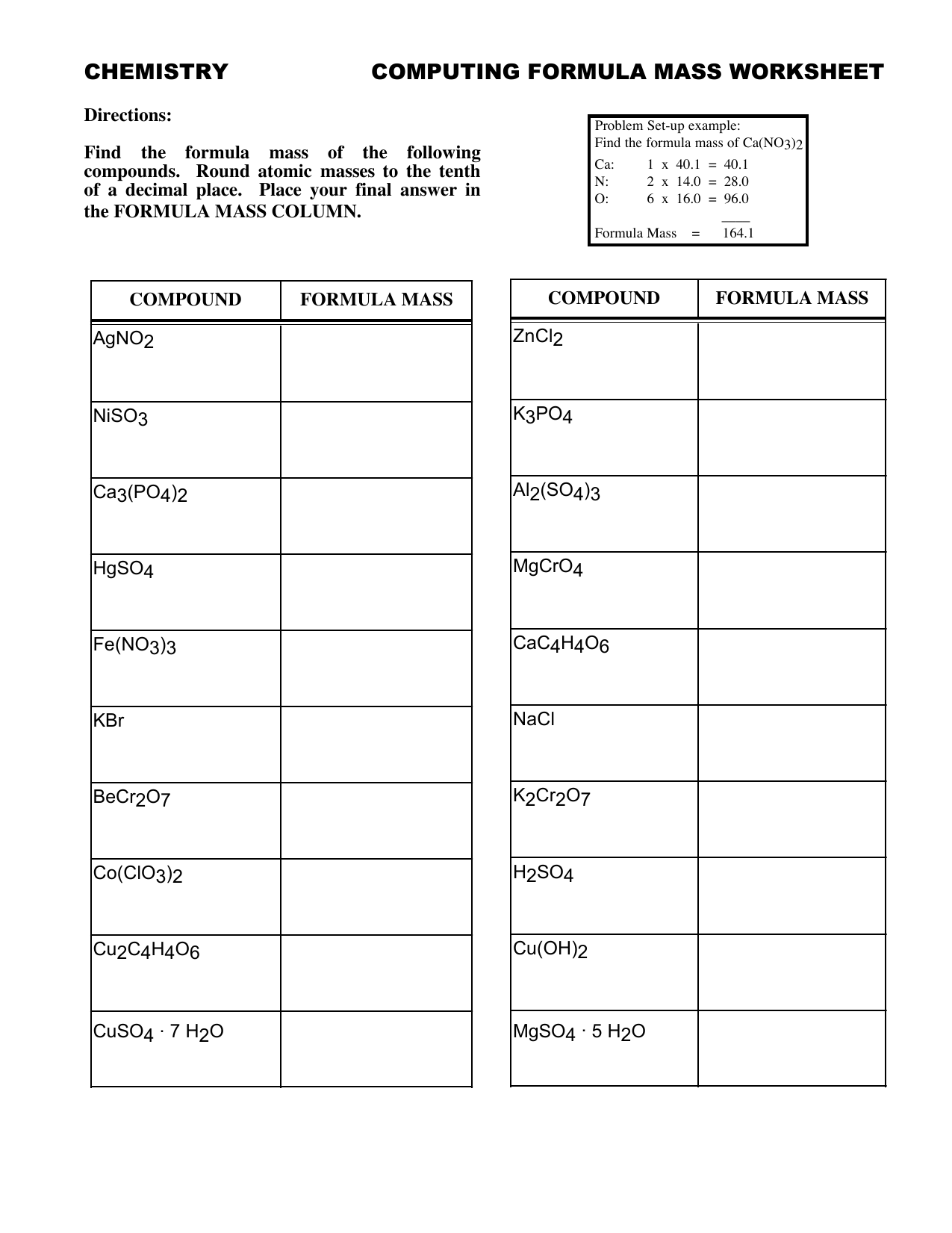 Chemistry Worksheet Formula Mass Molar Ratios Stoichiometry Chemistry Worksheet Formula Mass Molar Ratios Stoichiometry